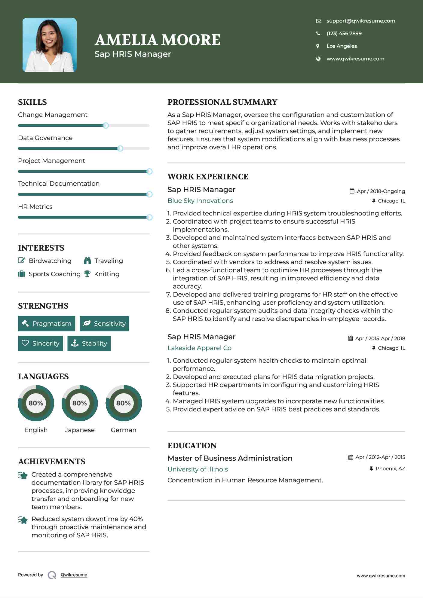 Sap HRIS Manager Resume Model