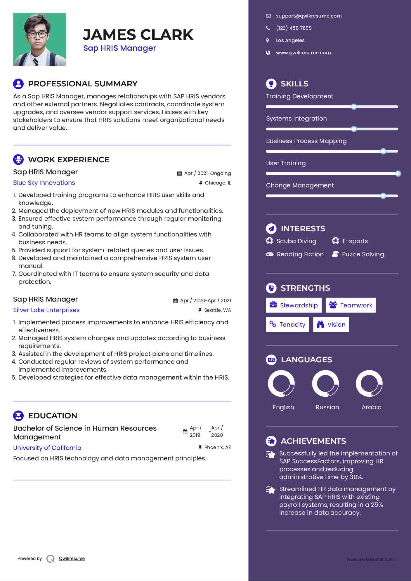 Sap HRIS Manager Resume Example
