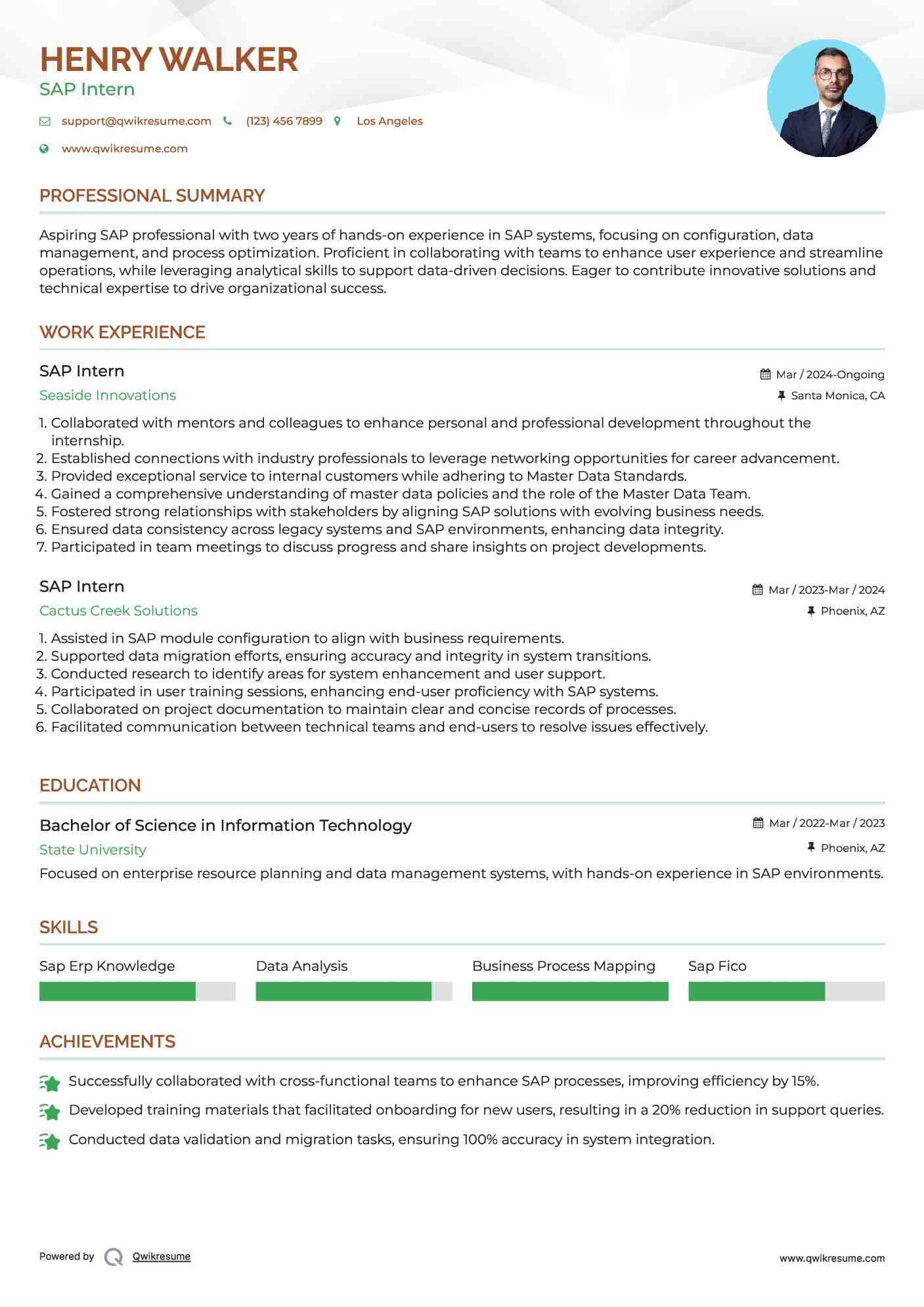 SAP Intern Resume Format