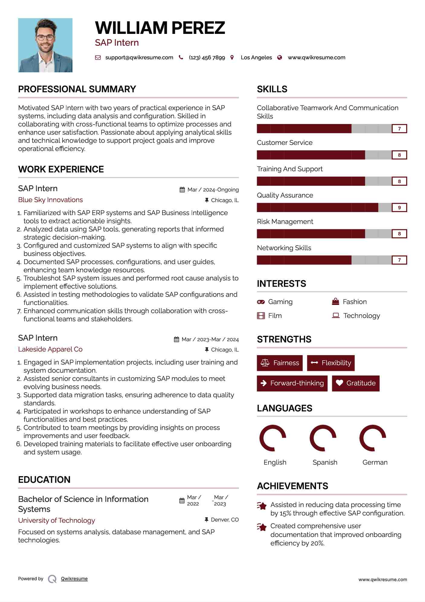 SAP Intern Resume Model
