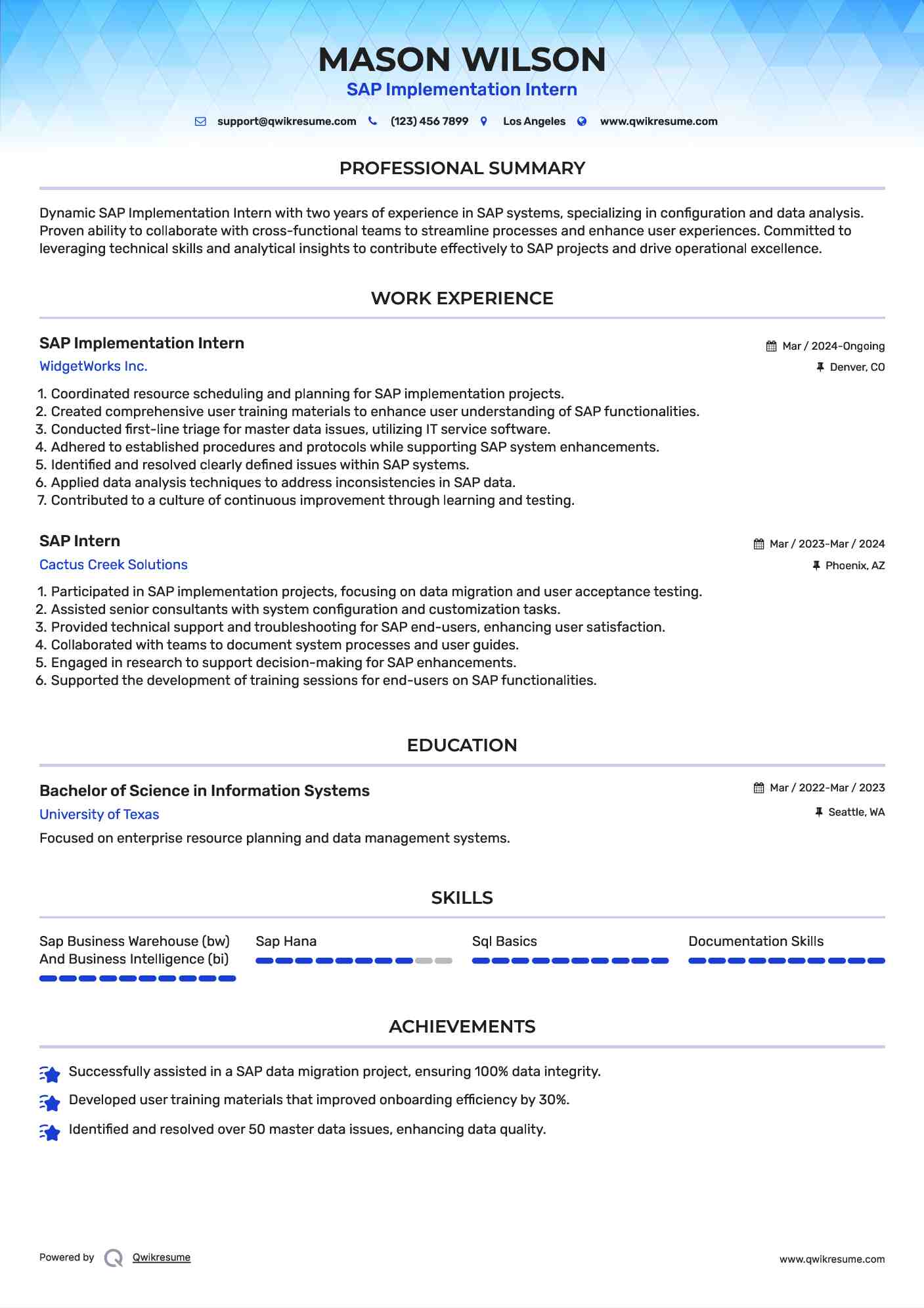 SAP Implementation Intern

 Resume Sample