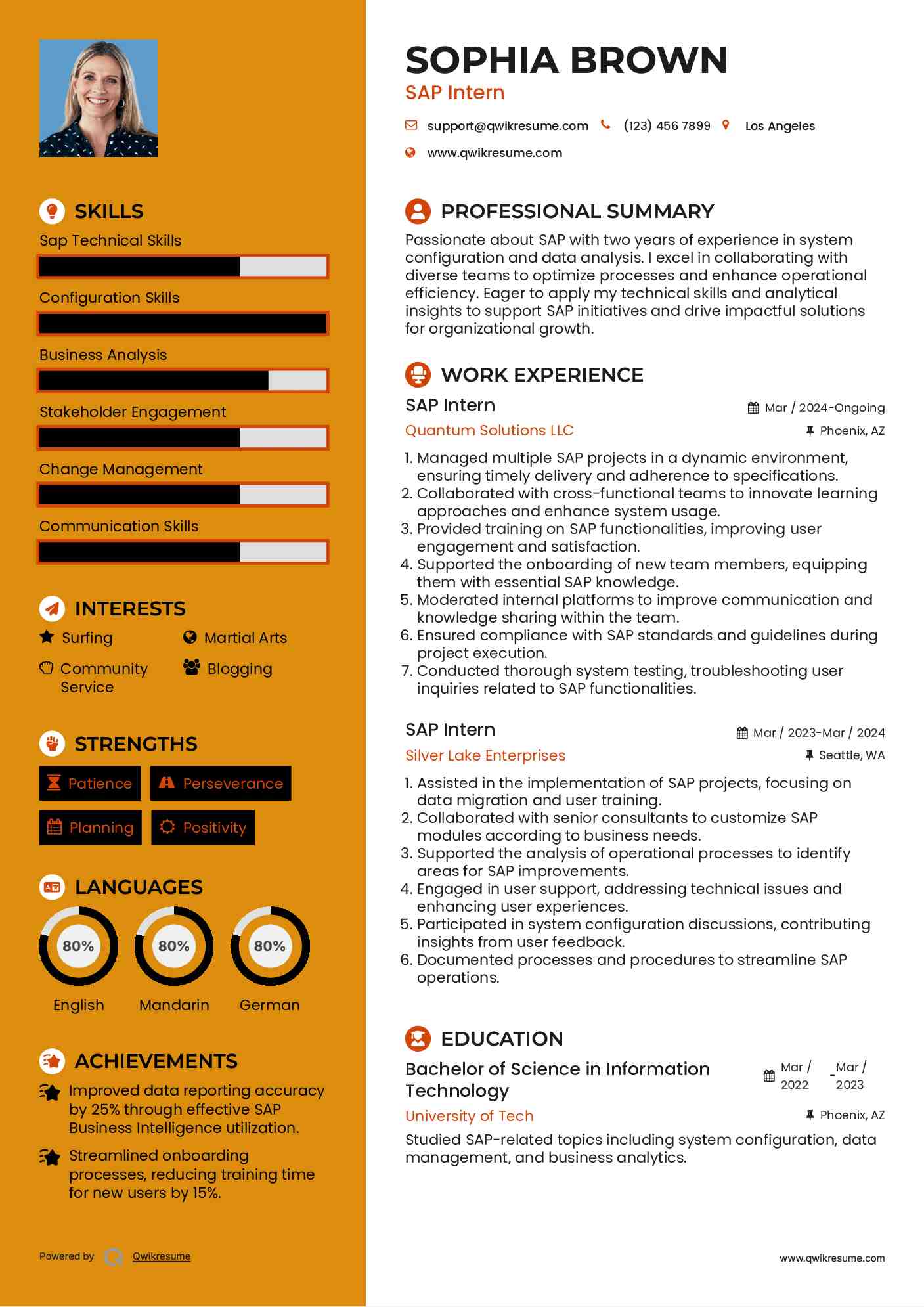 SAP Intern Resume Model
