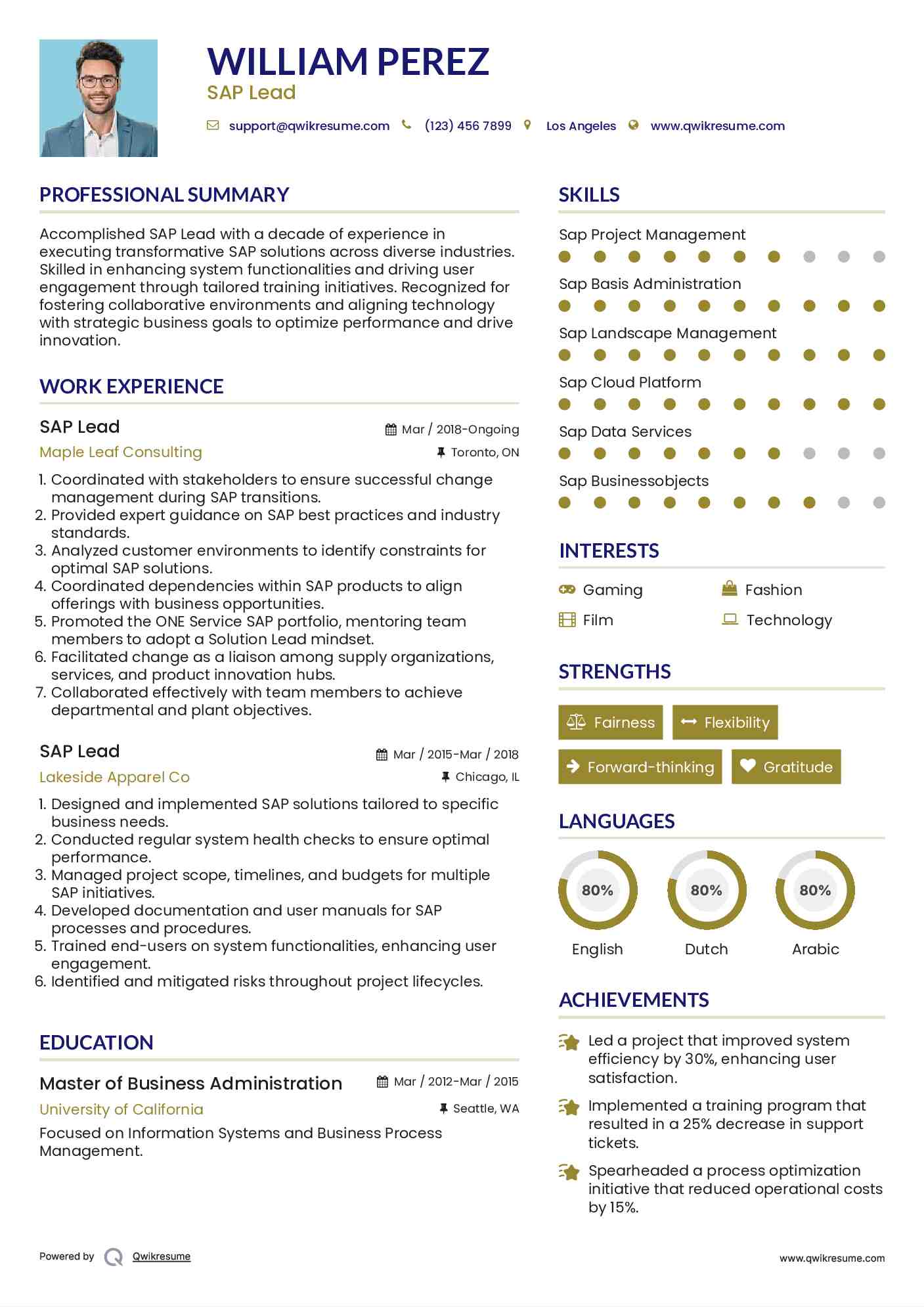 SAP Lead Resume Format