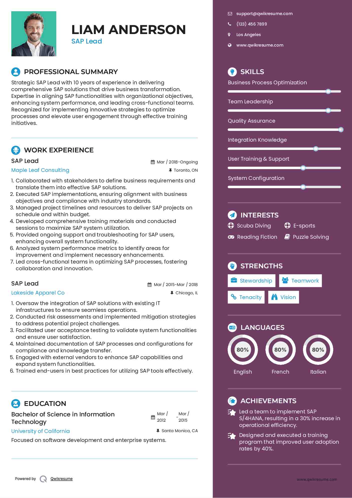 SAP Lead Resume Template
