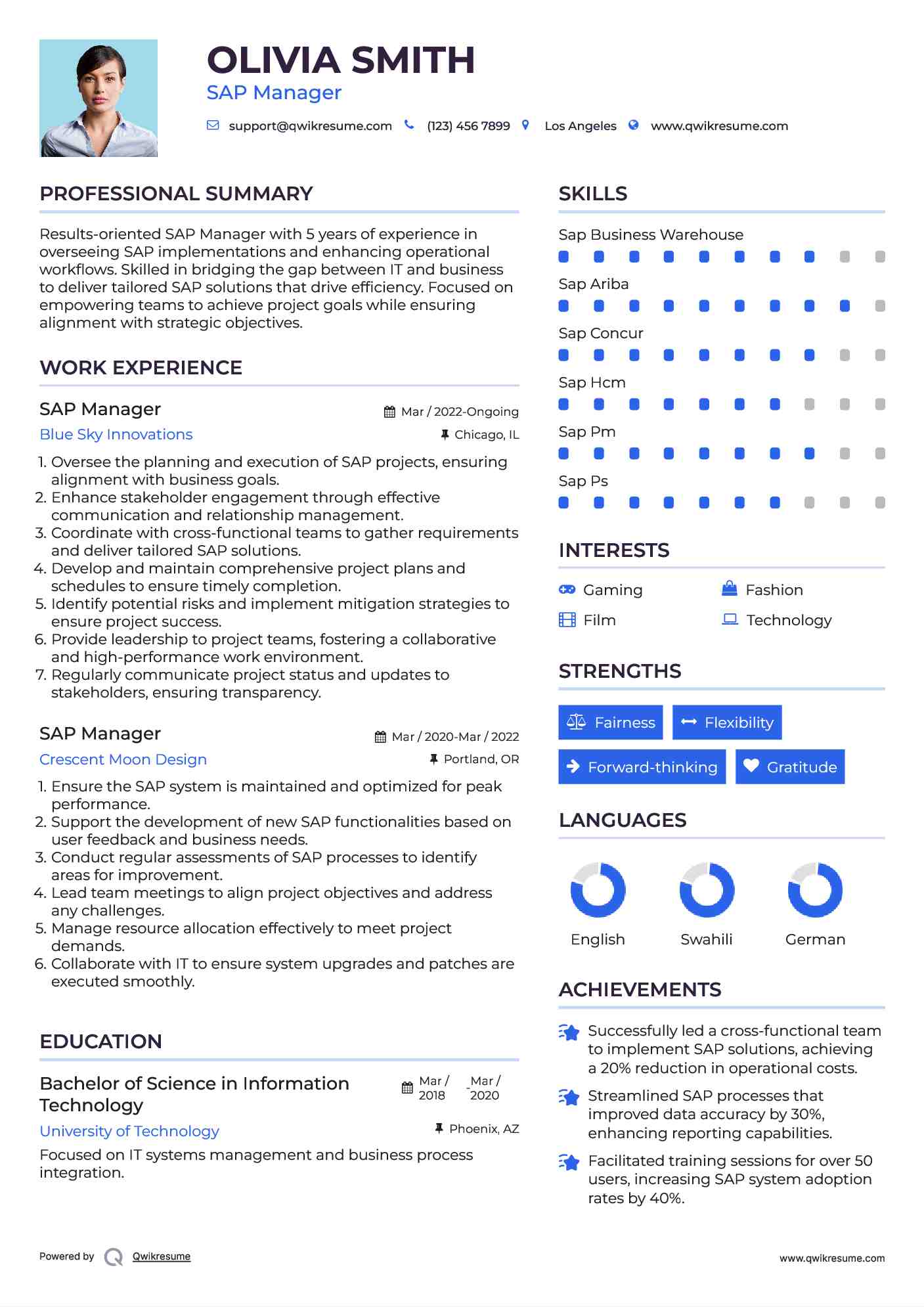 SAP Manager Resume Format