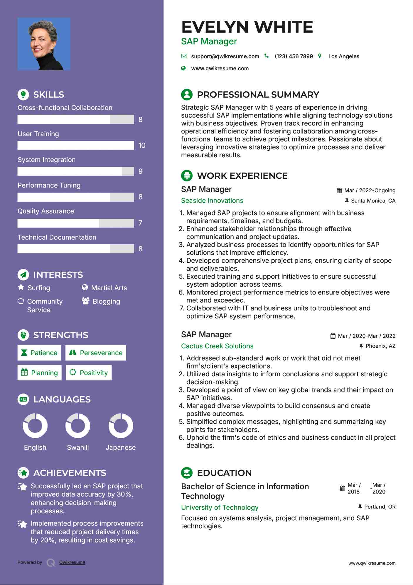SAP Manager Resume Example