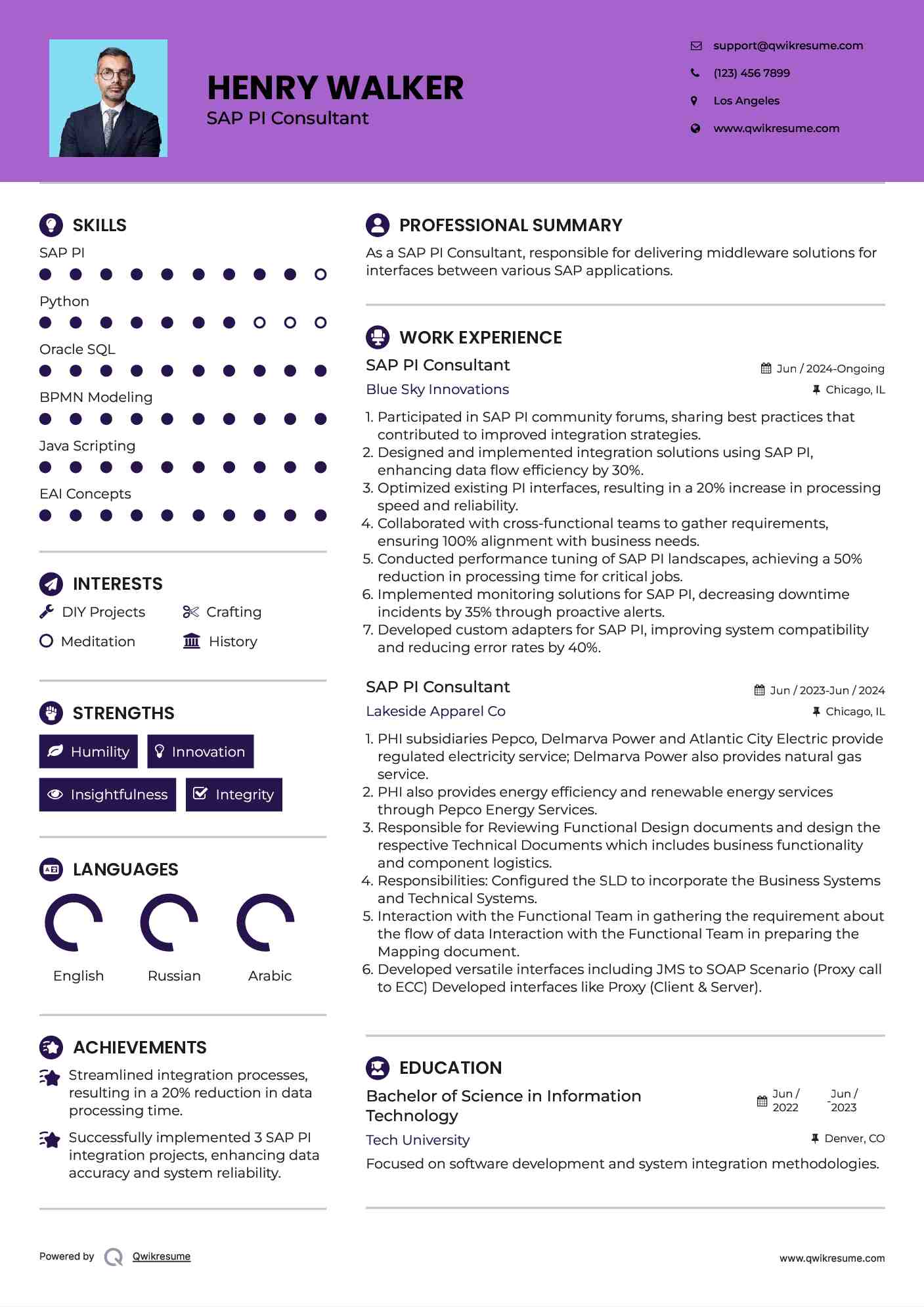 SAP PI Consultant Resume Example