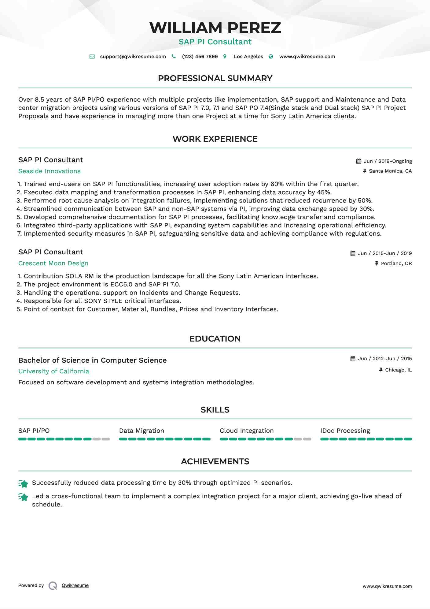 SAP PI Consultant Resume Sample