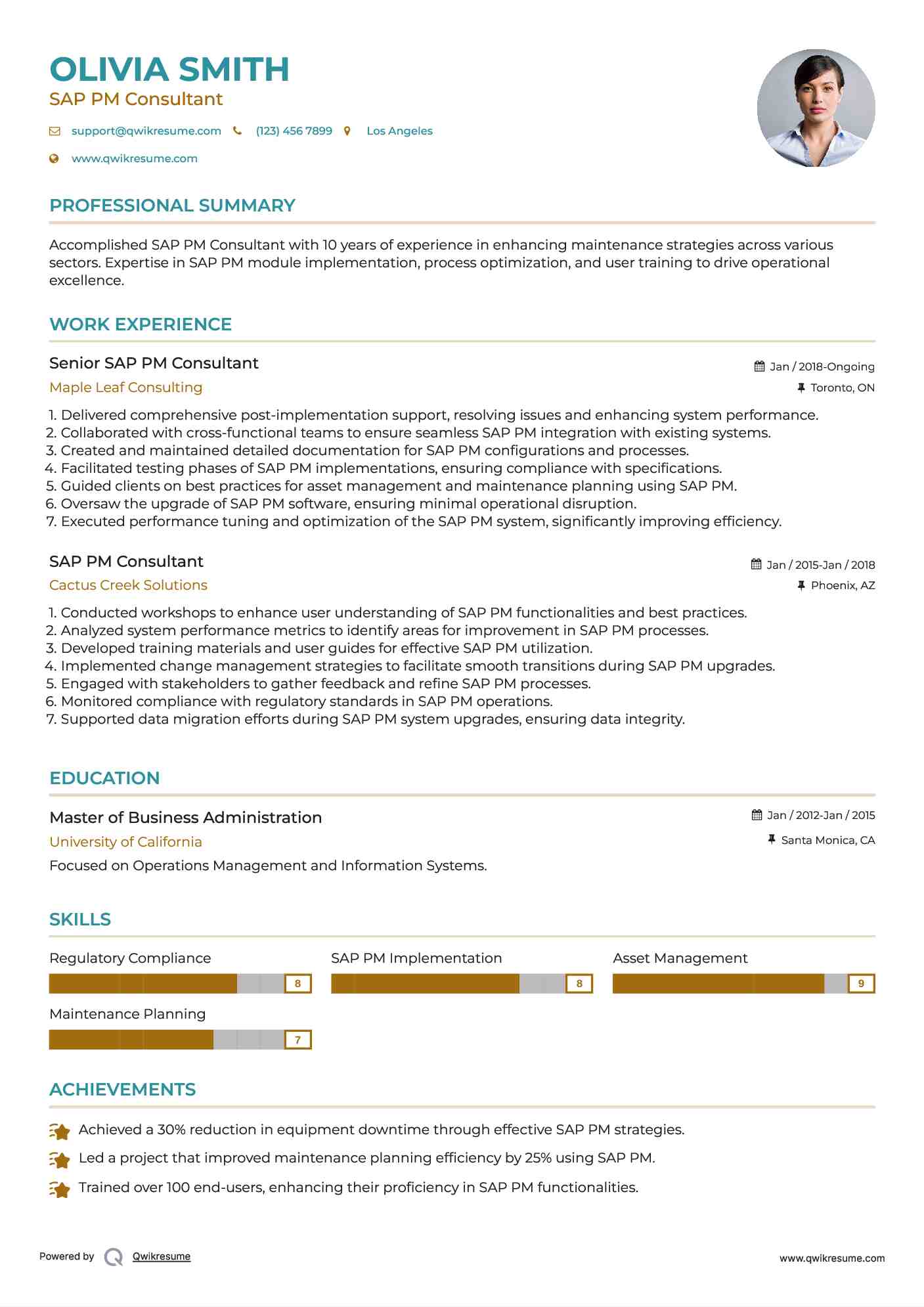 Senior SAP PM Consultant Resume Model