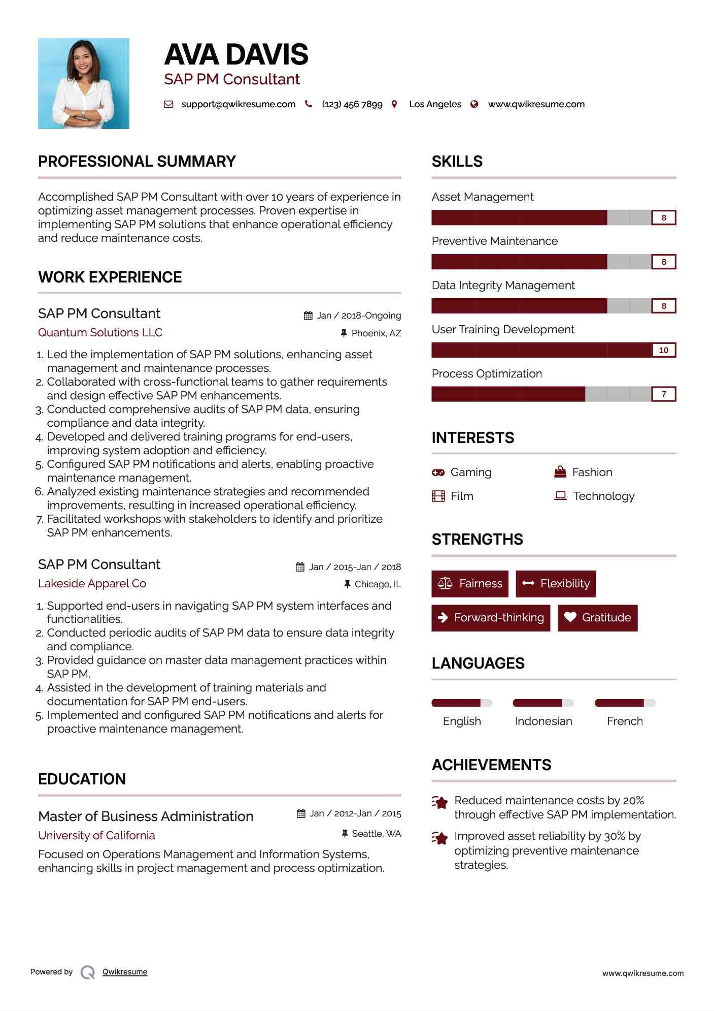 SAP PM Consultant Resume Sample