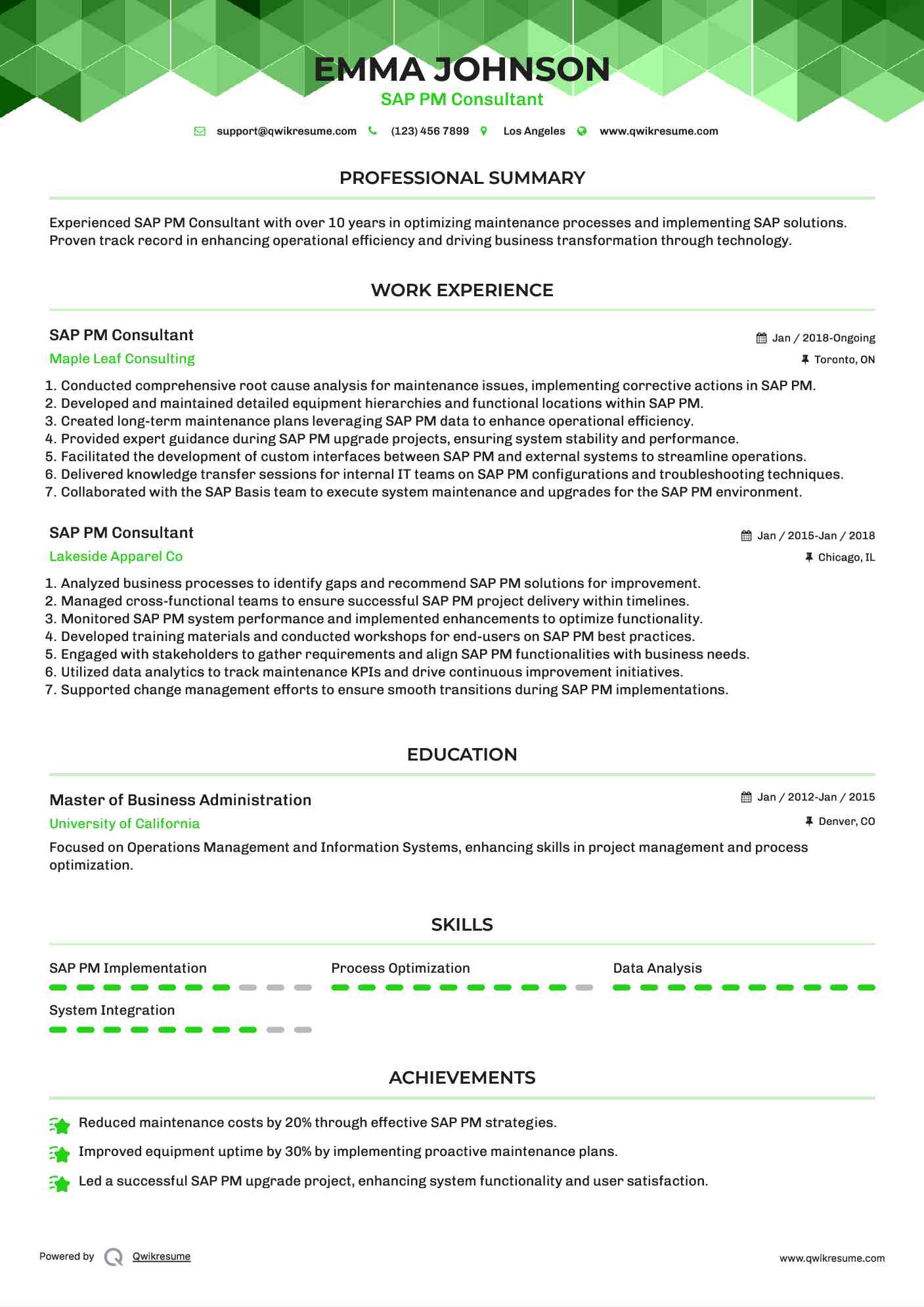 SAP PM Consultant Resume Format