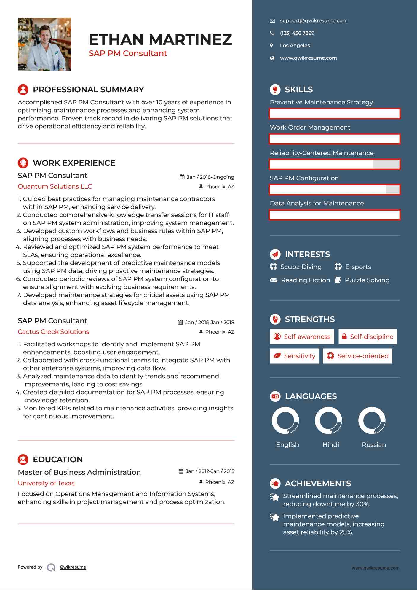 SAP PM Consultant Resume Example