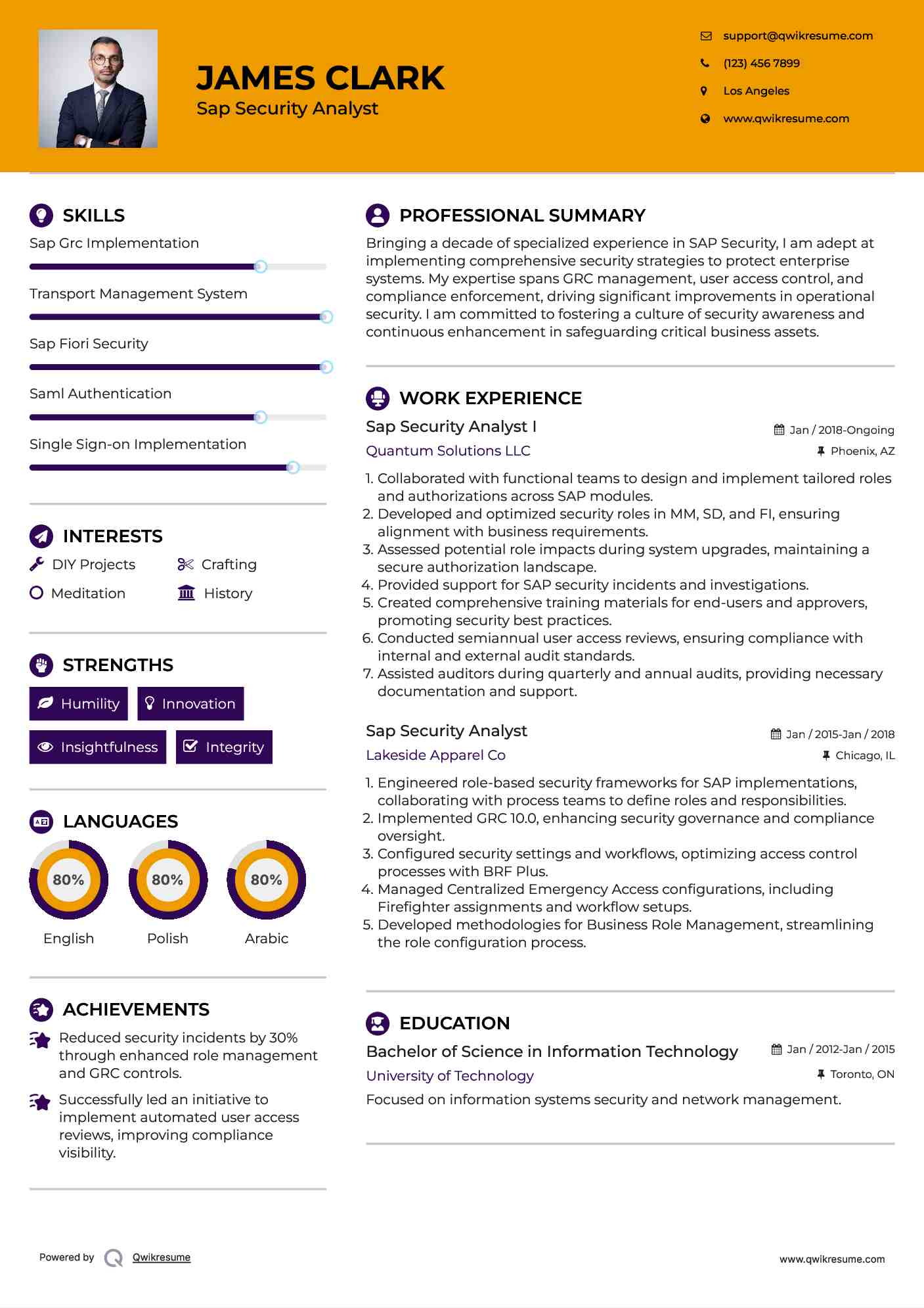 Sap Security Analyst I Resume Model