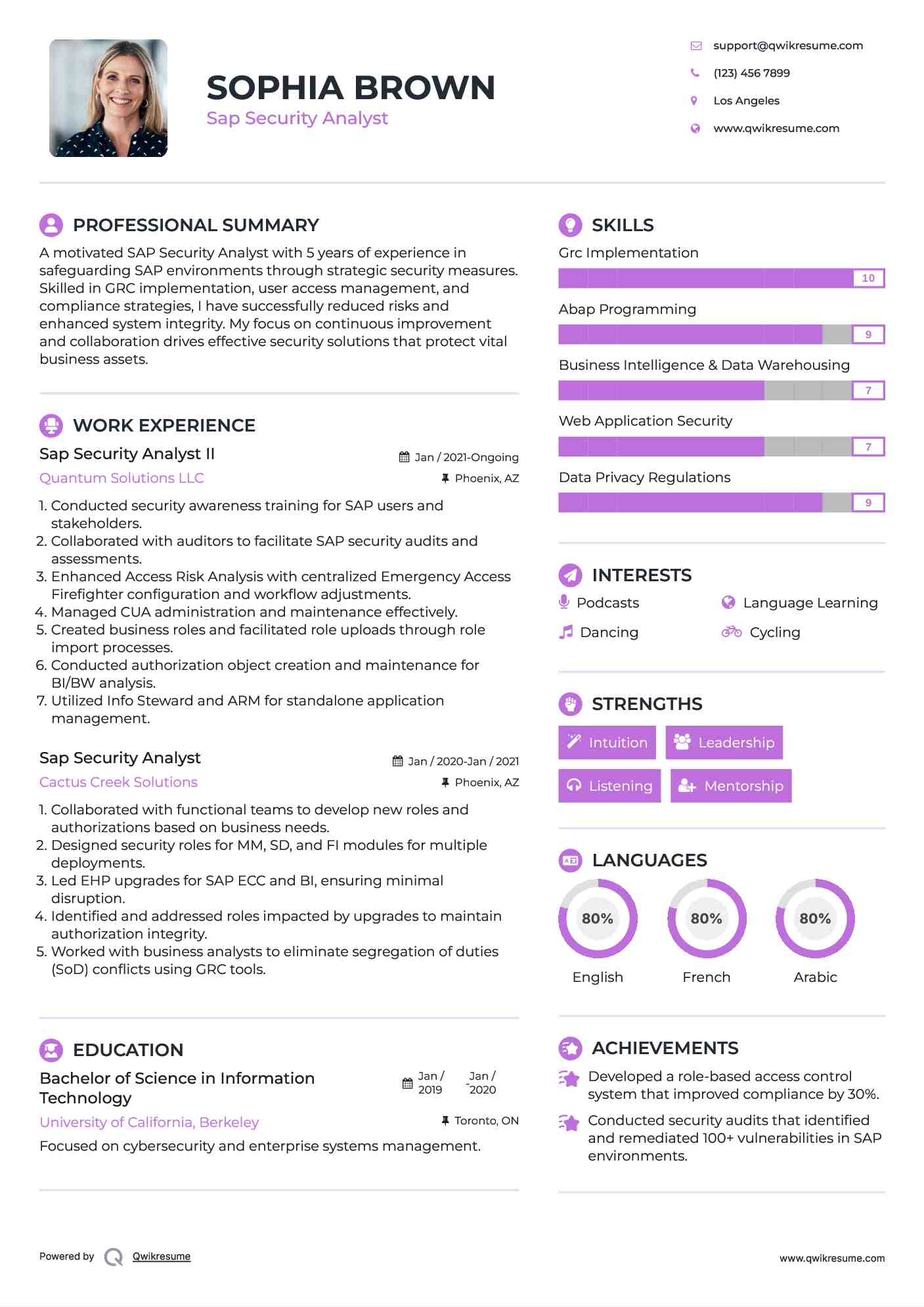 Sap Security Analyst II Resume Format