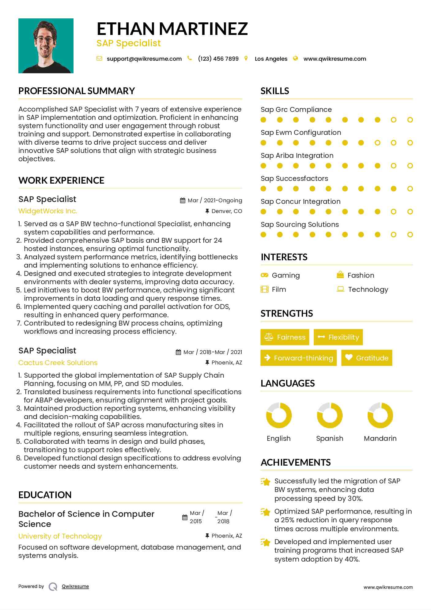 SAP Specialist Resume Model