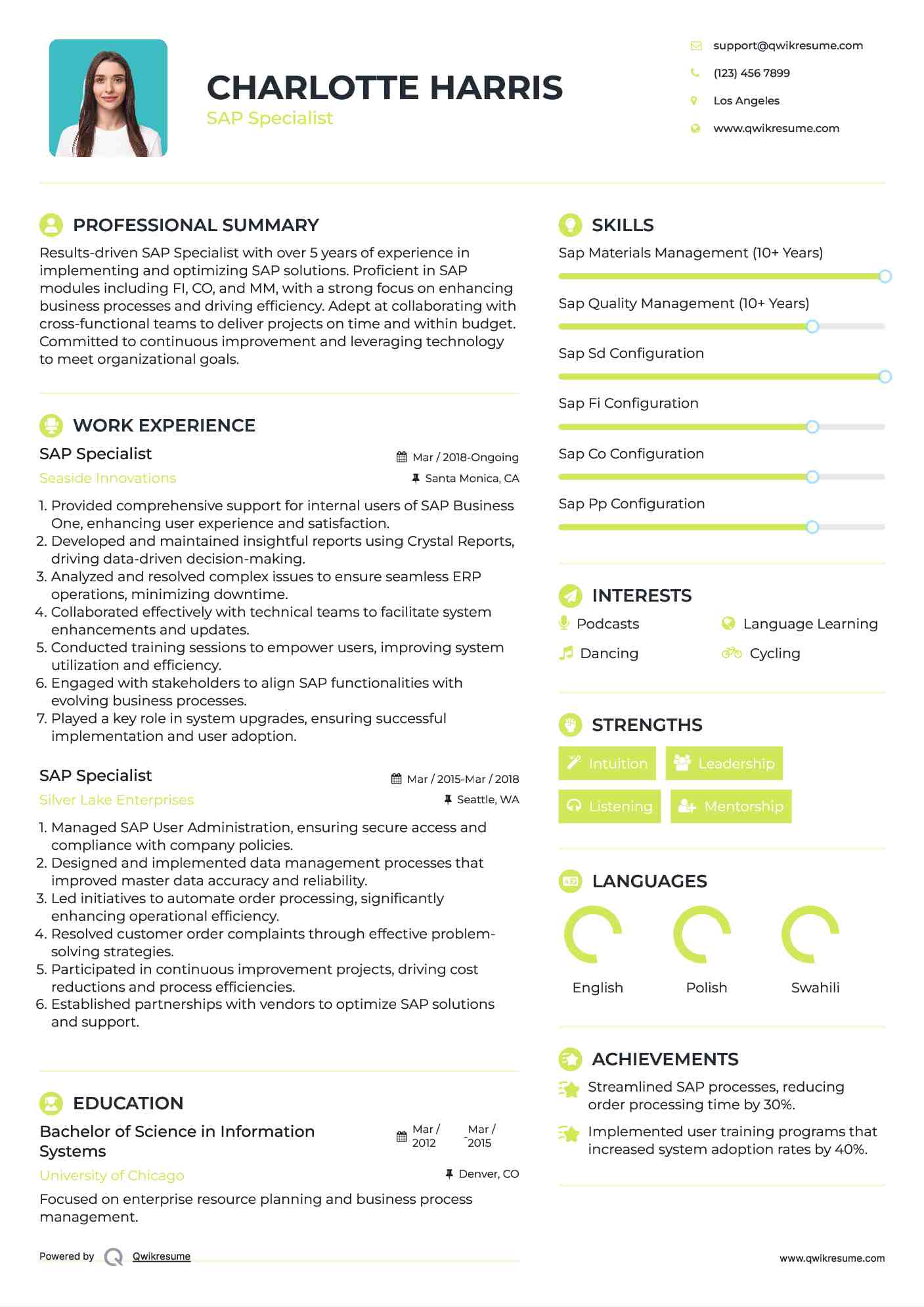SAP Specialist Resume Model