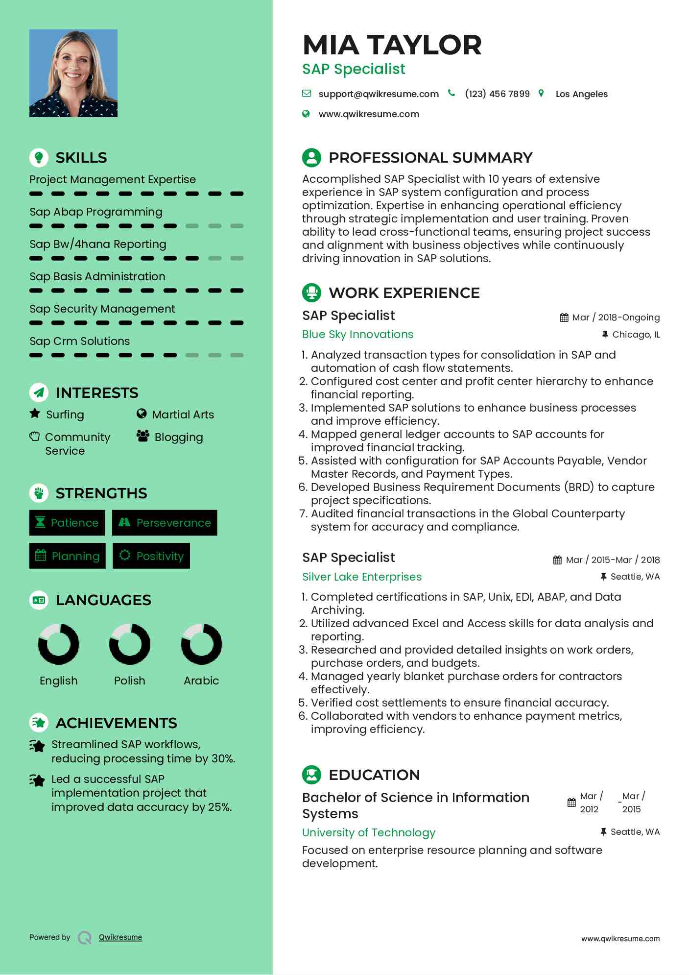 SAP Specialist Resume Example