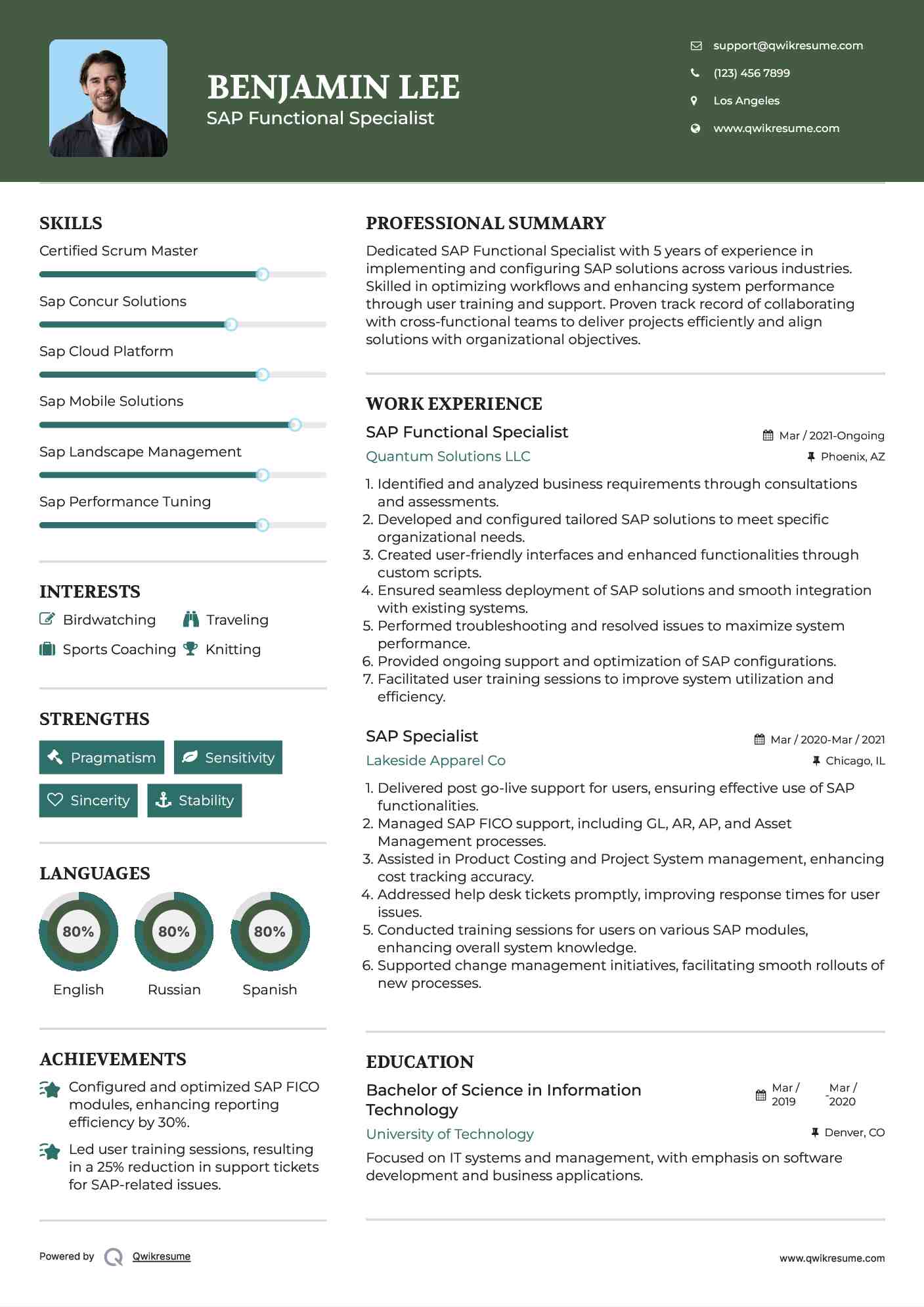 SAP Functional Specialist Resume Sample