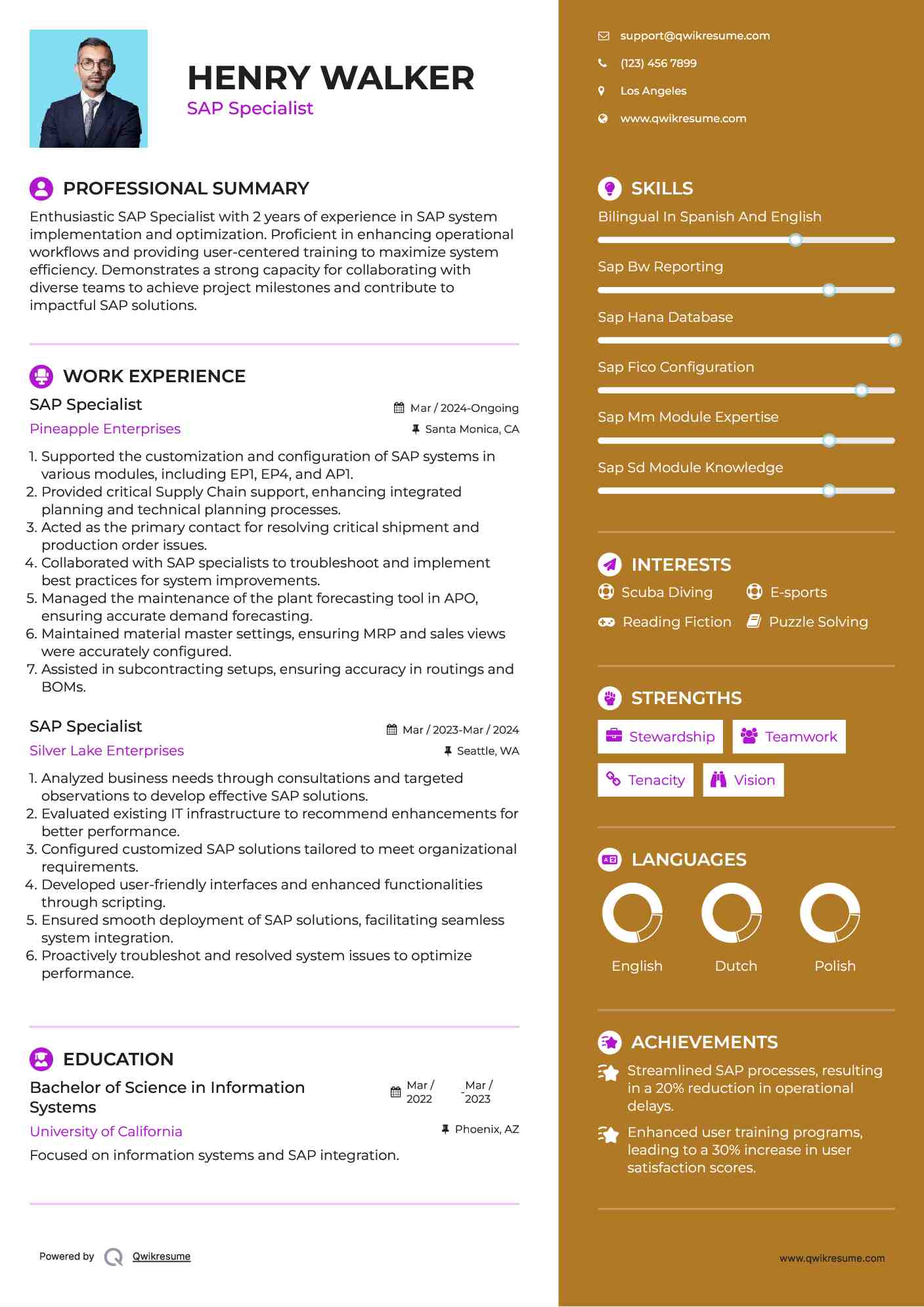 SAP Specialist Resume Template