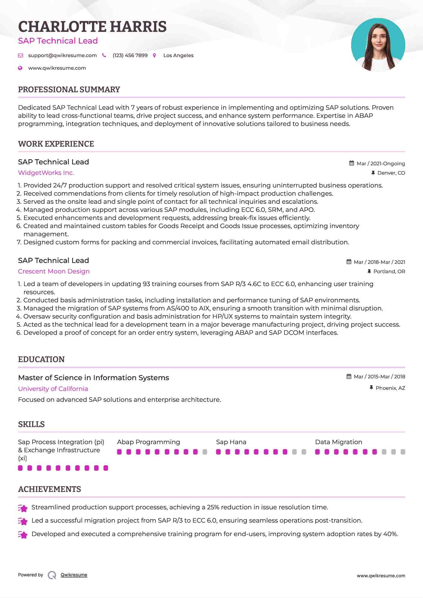SAP Technical Lead Resume Sample