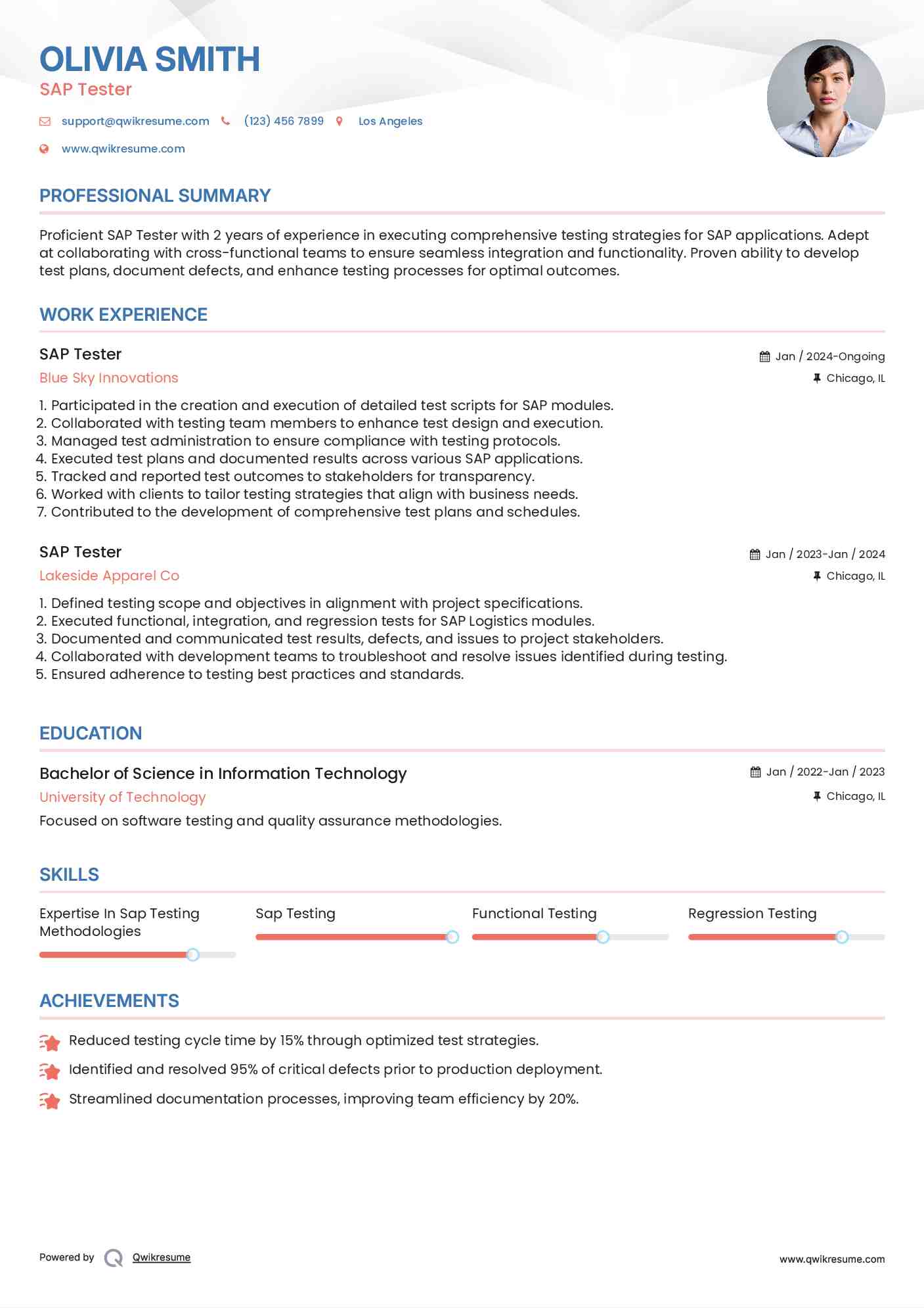 SAP Tester Resume Example