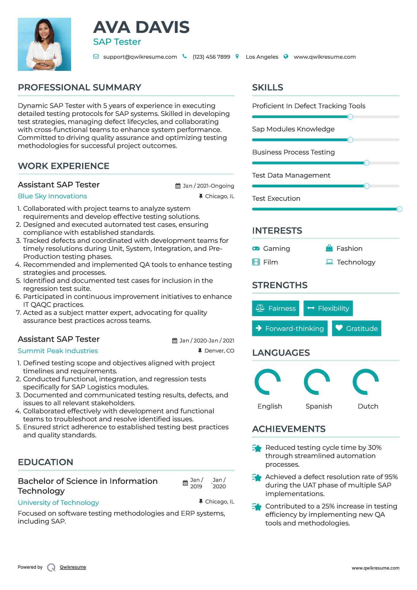 Assistant SAP Tester Resume Sample