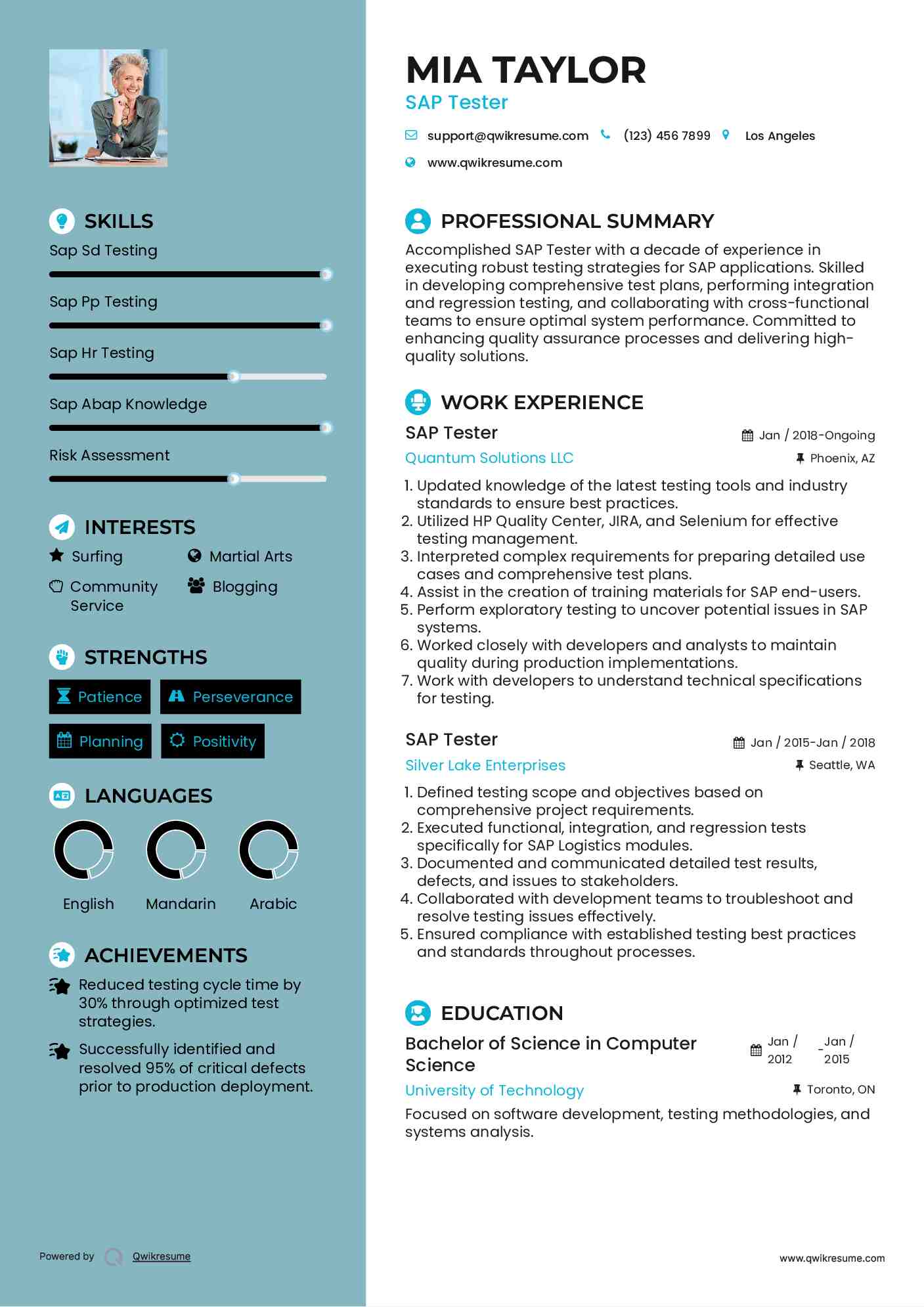 SAP Tester Resume Sample