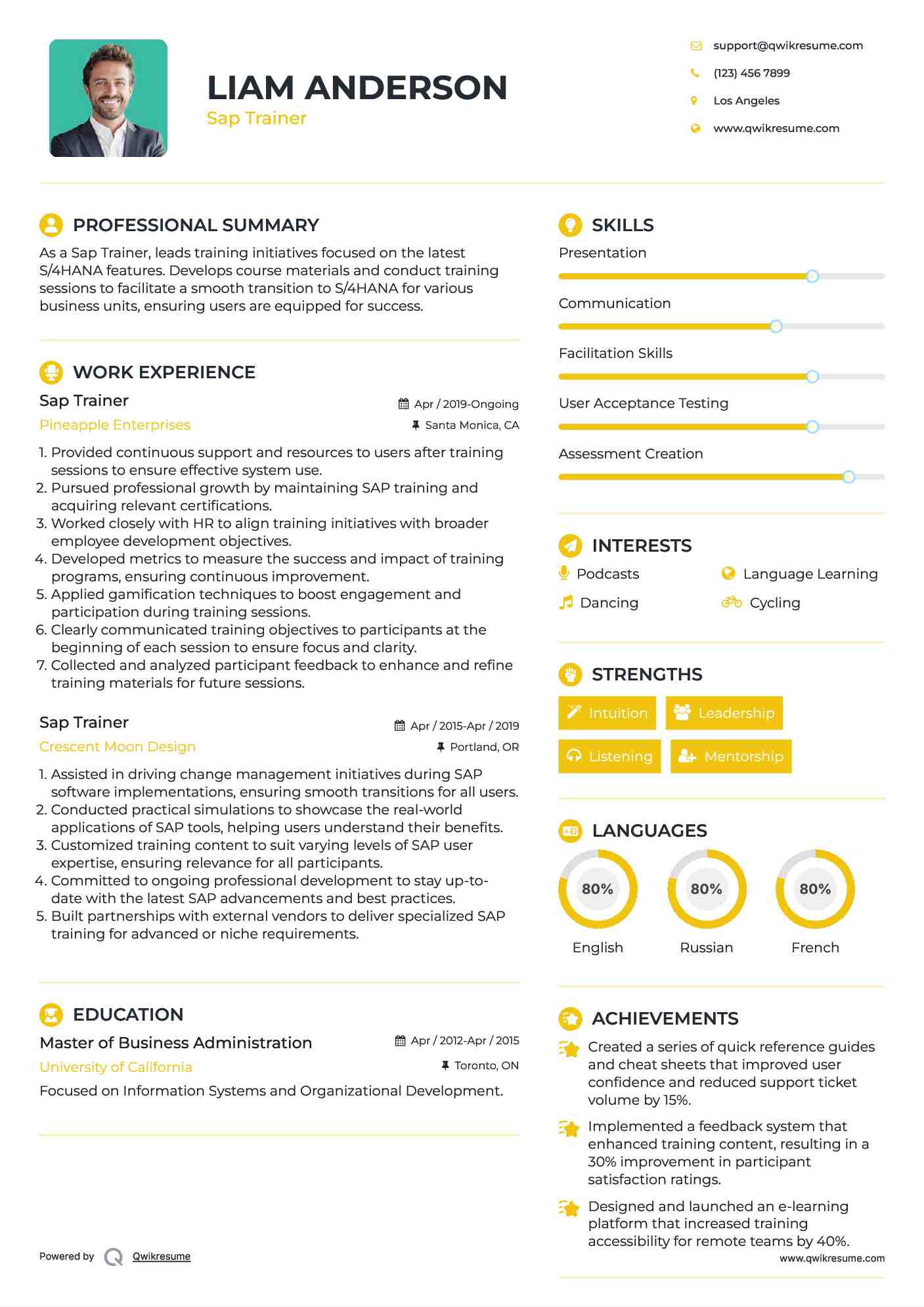 Sap Trainer Resume Template