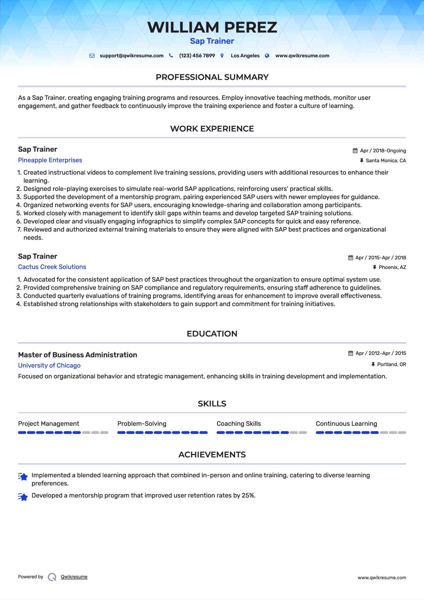 Sap Trainer Resume Model