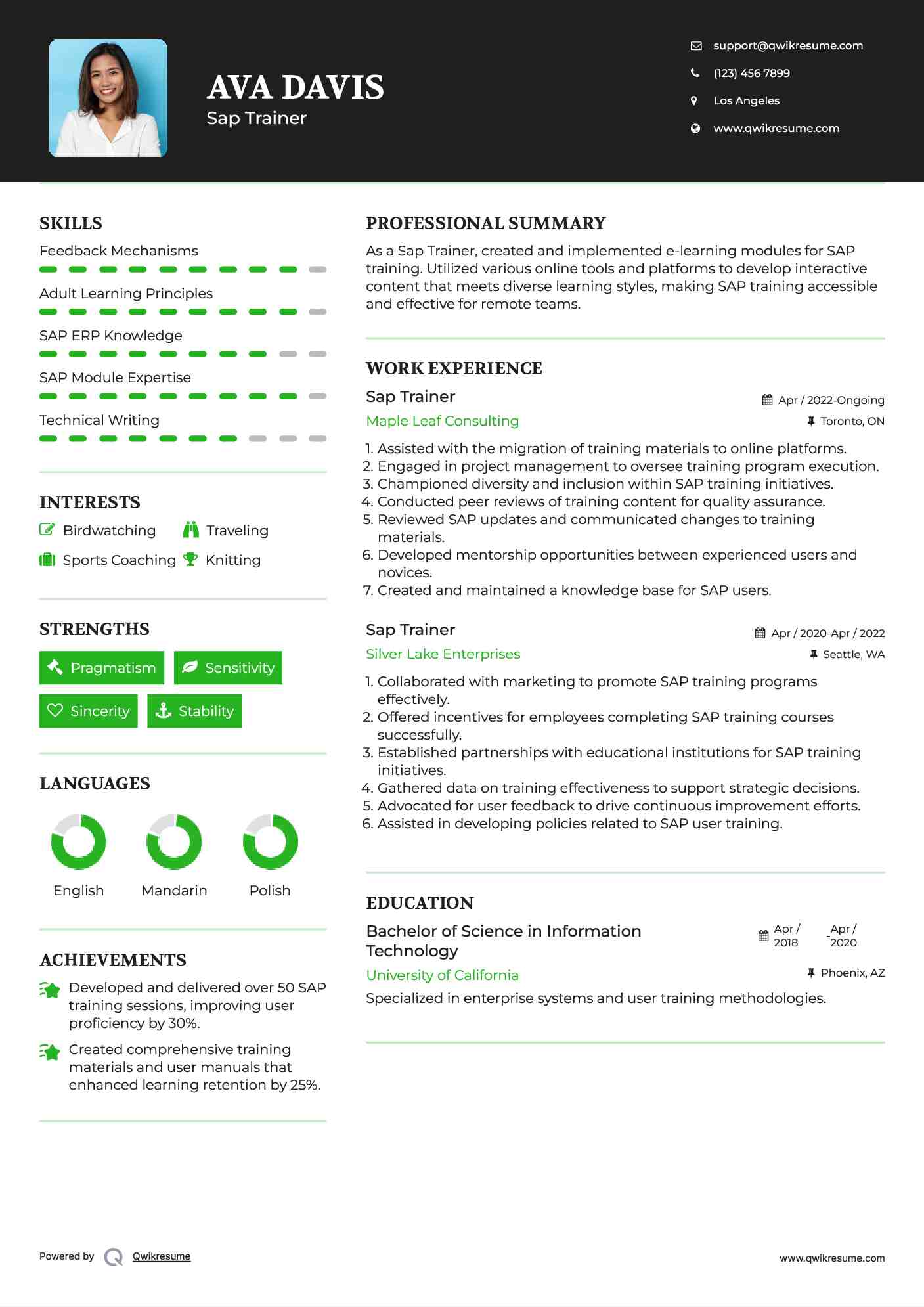 Sap Trainer Resume Template