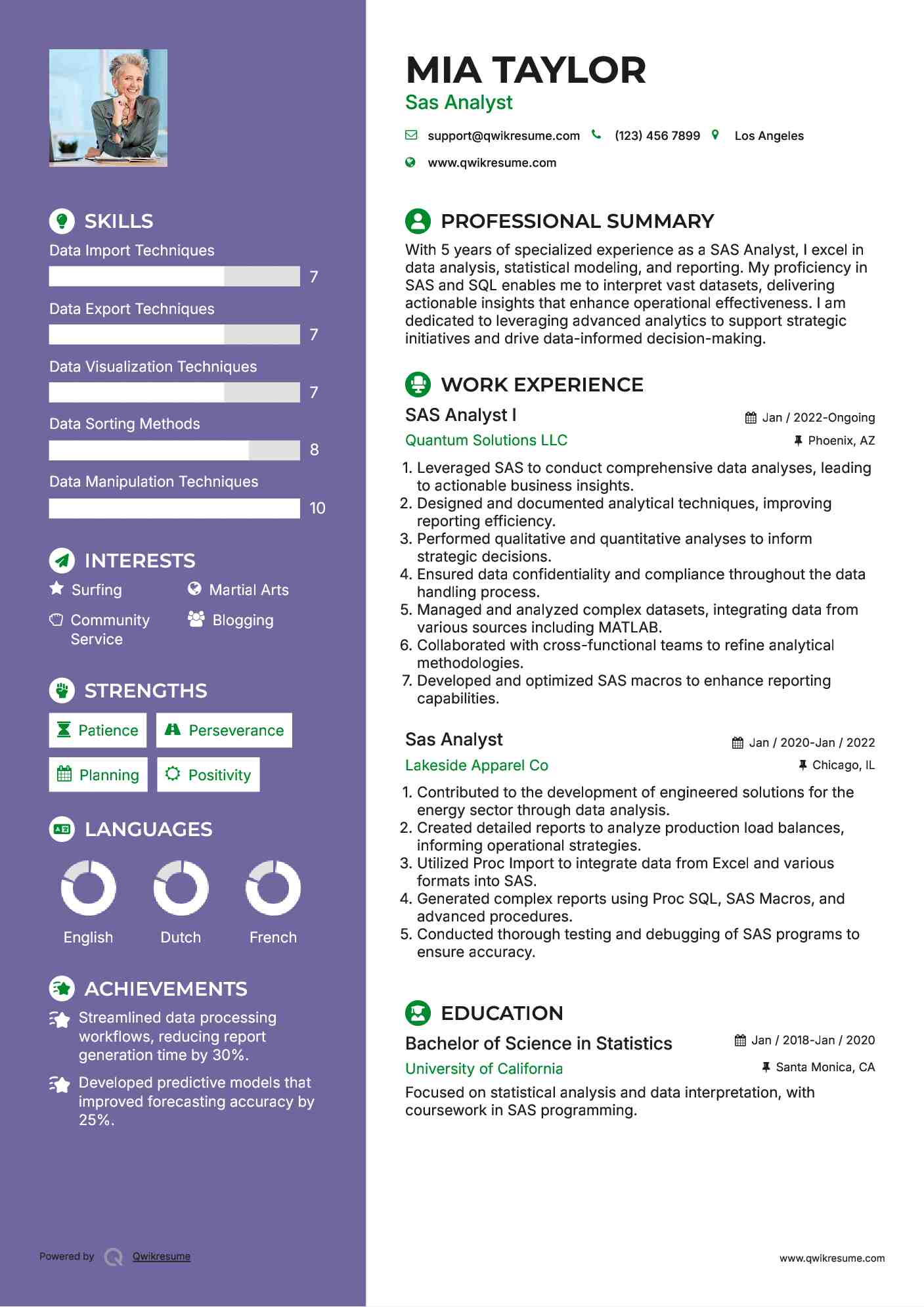SAS Analyst I Resume Format