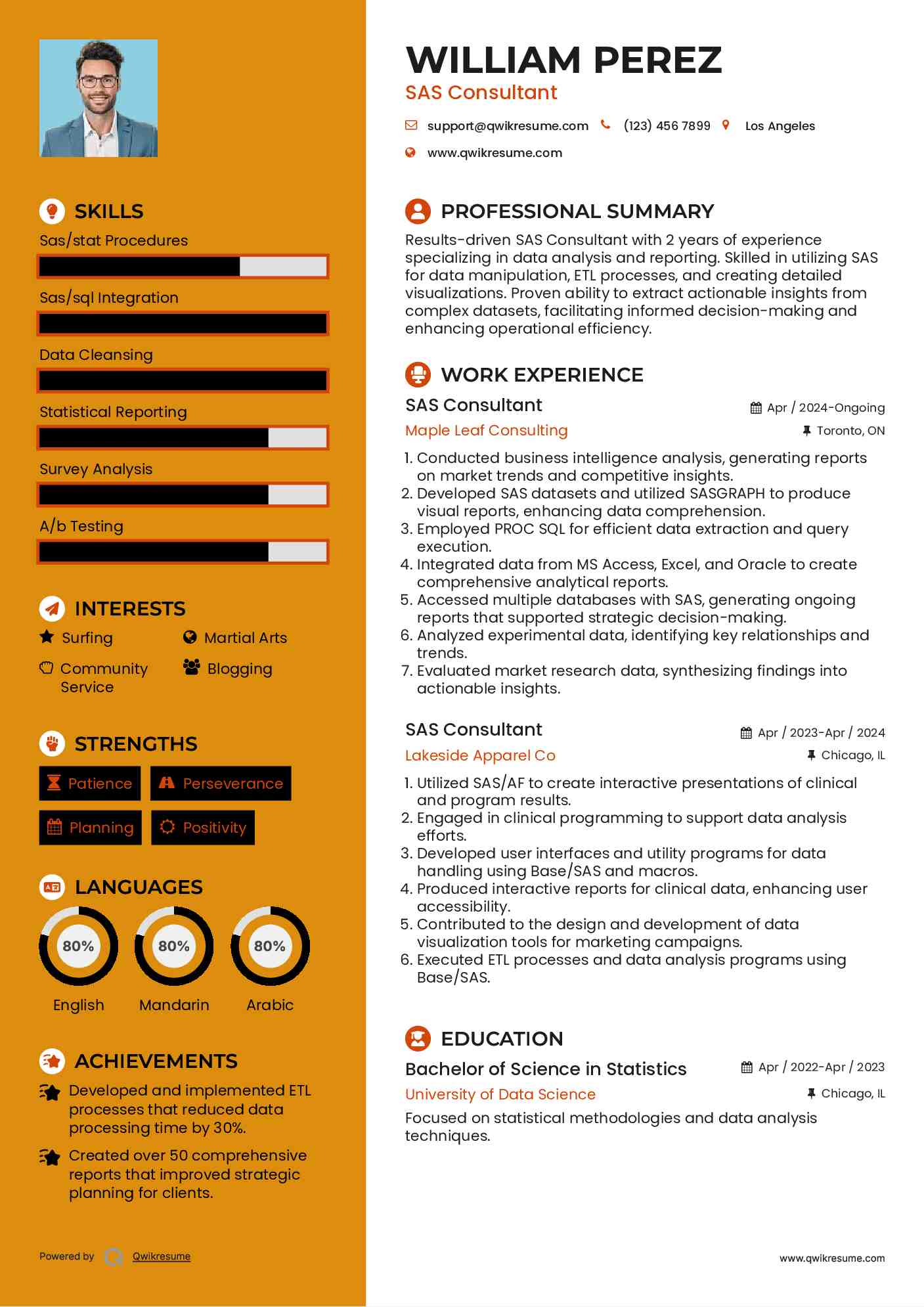 SAS Consultant Resume Example