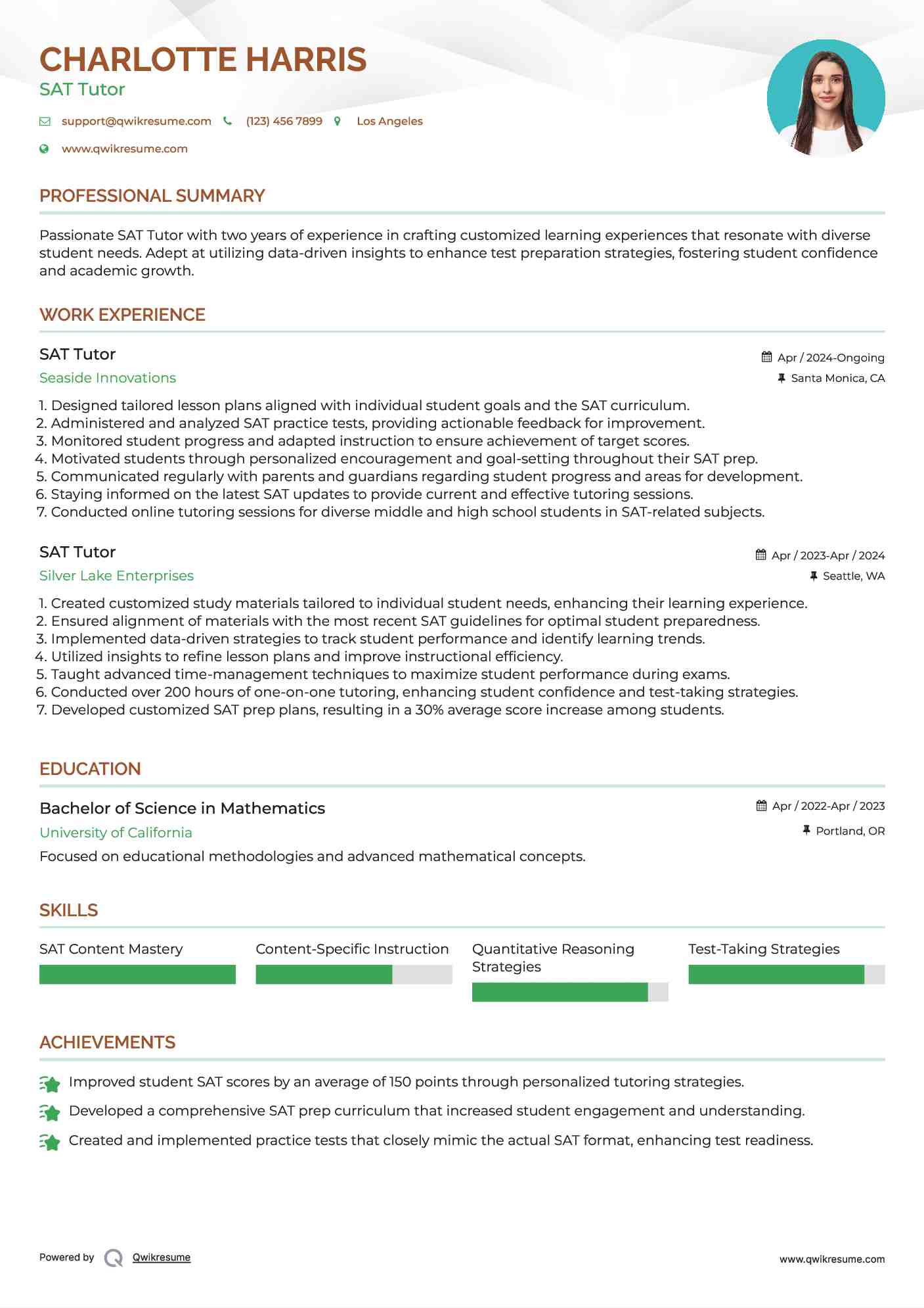 SAT Tutor Resume Model