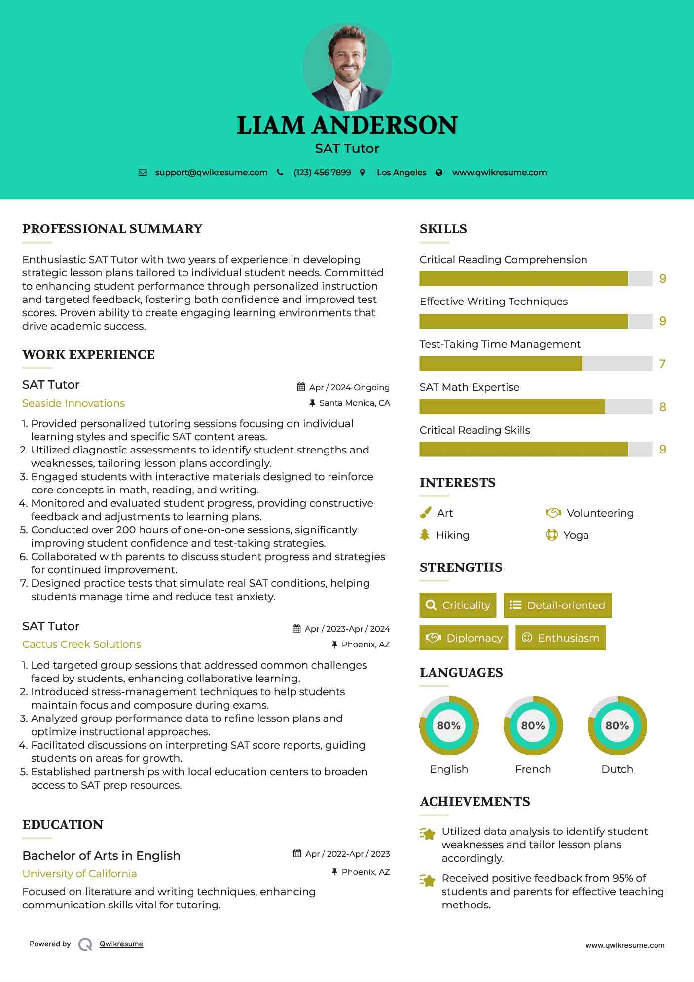 SAT Tutor Resume Template