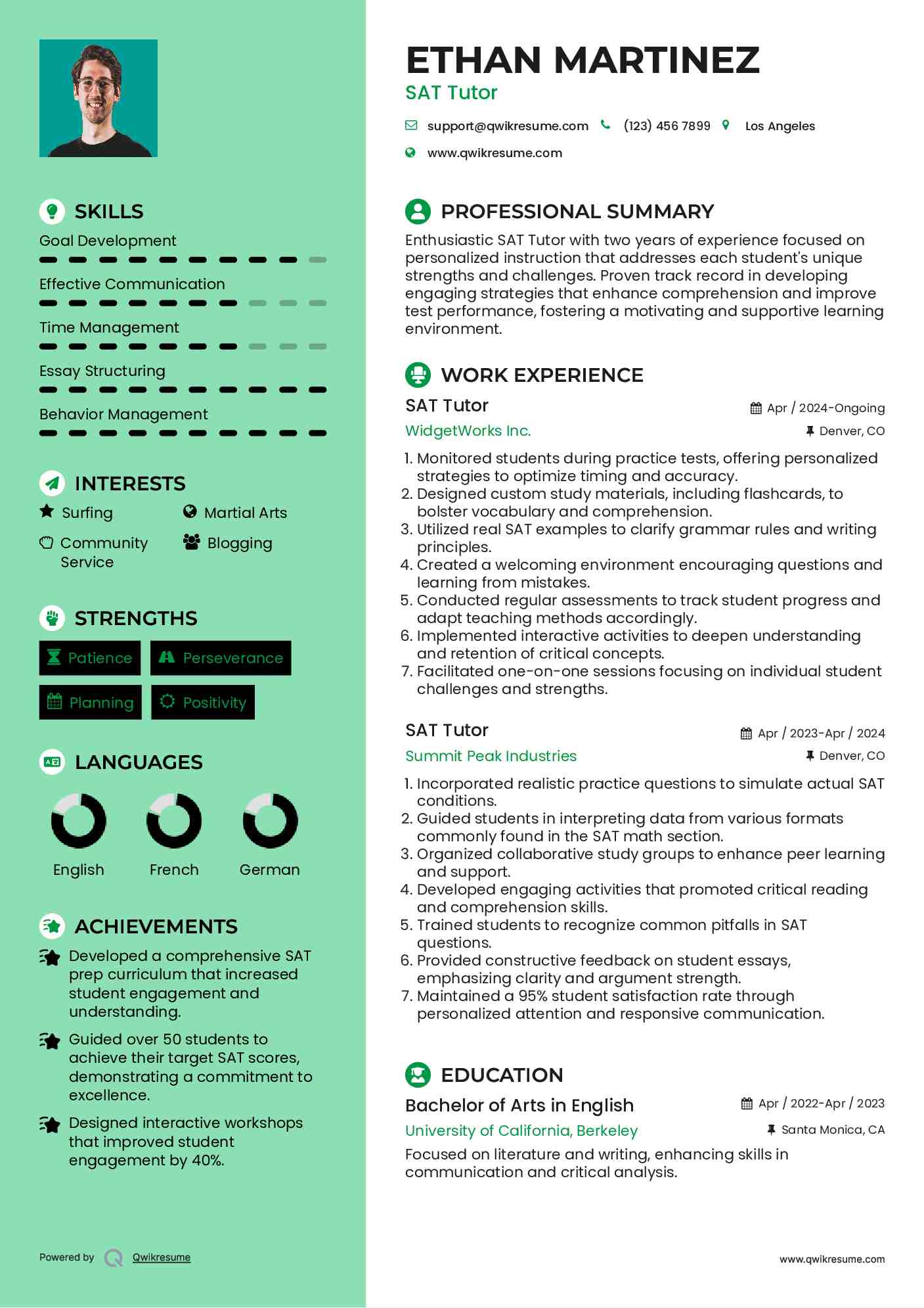 SAT Tutor Resume Template