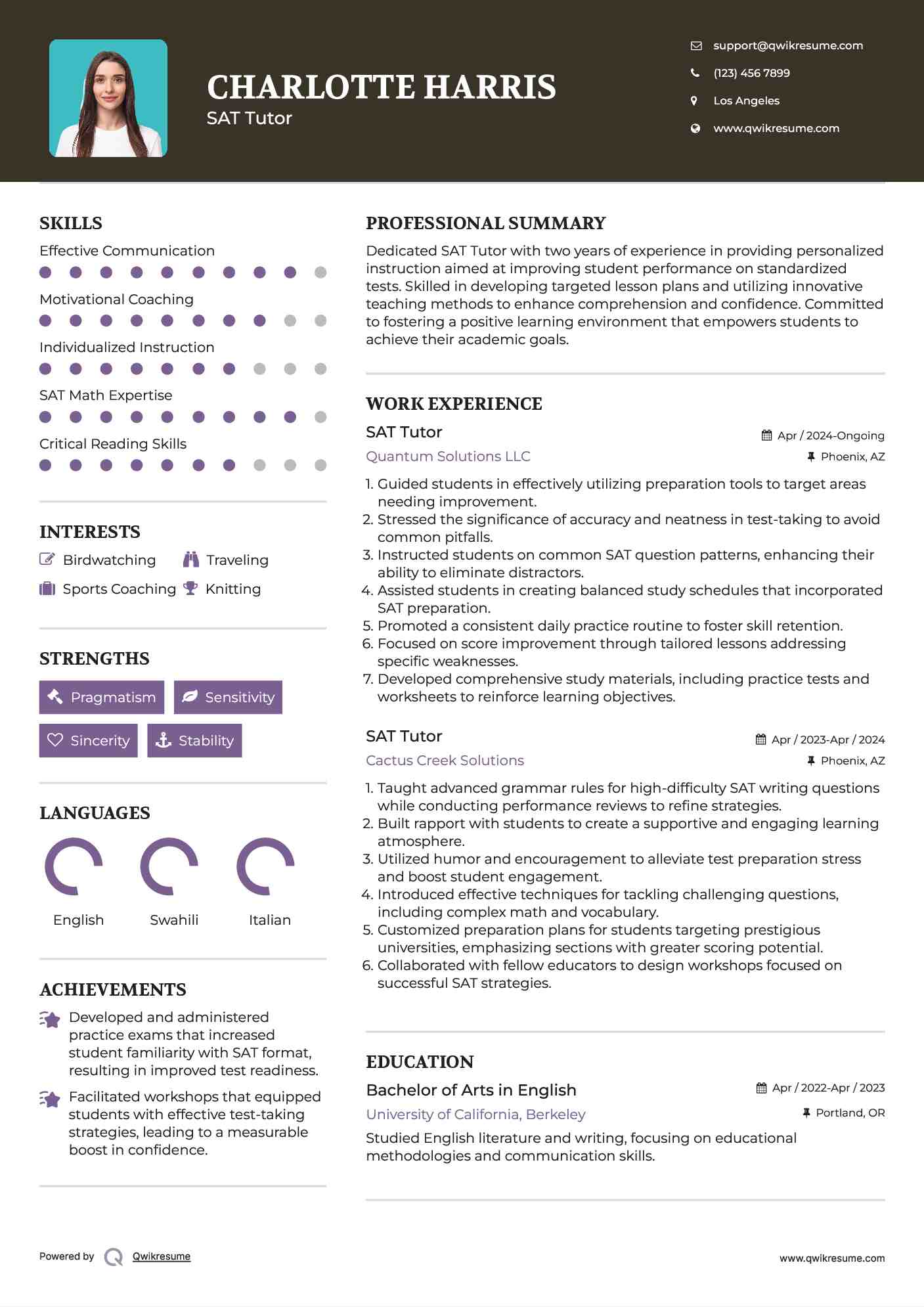 SAT Tutor Resume Model