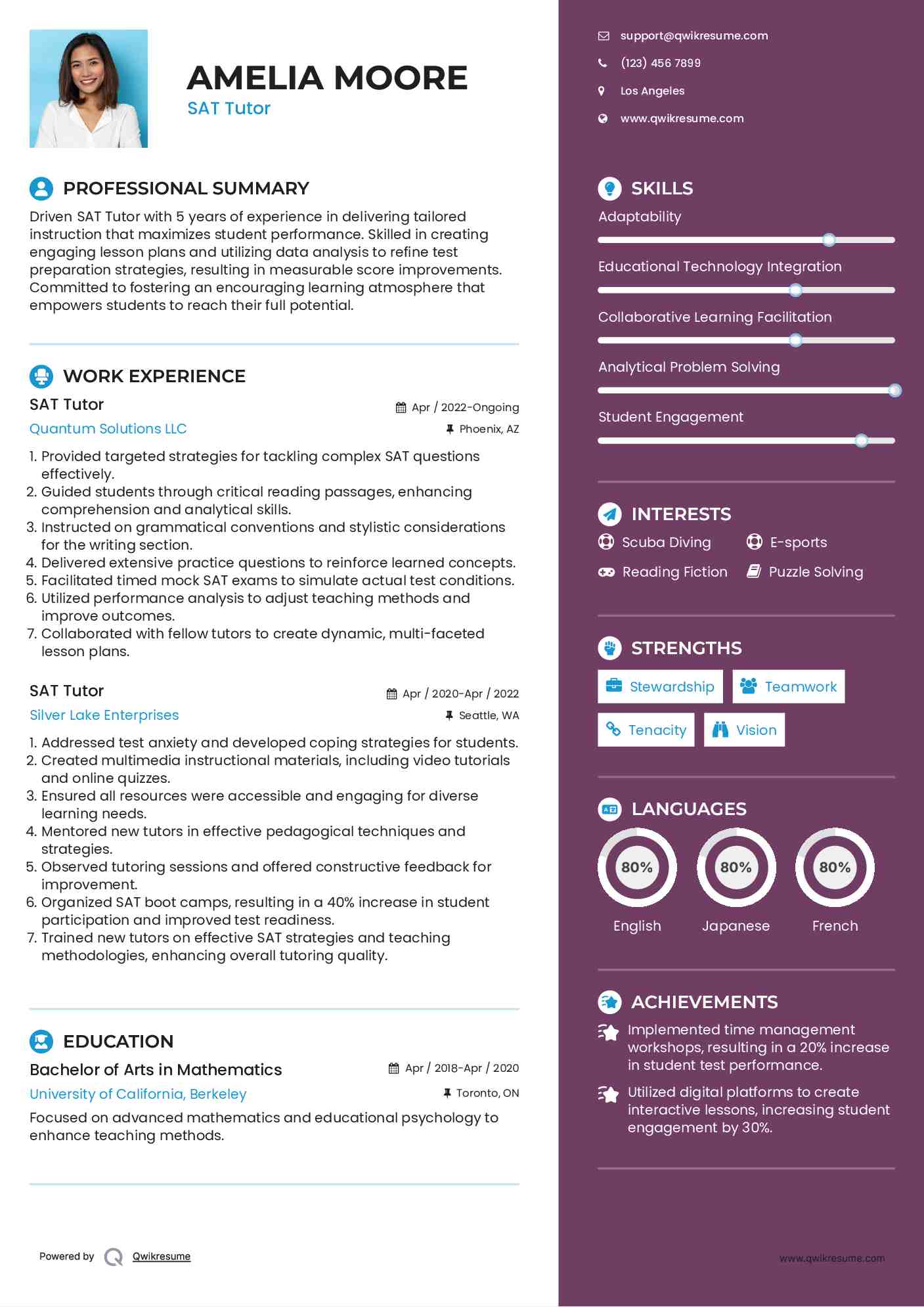 SAT Tutor Resume Template