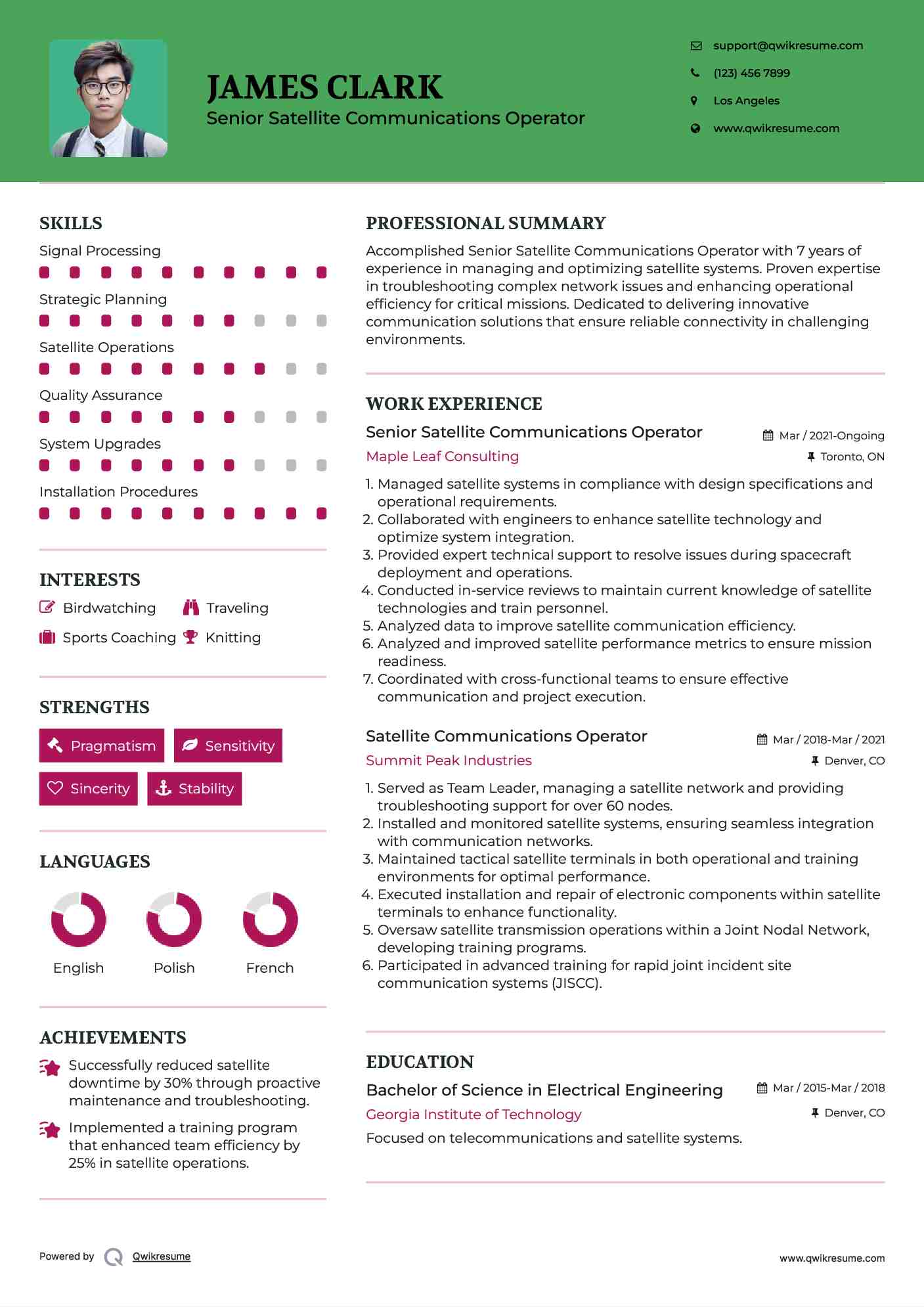 Senior Satellite Communications Operator Resume Format