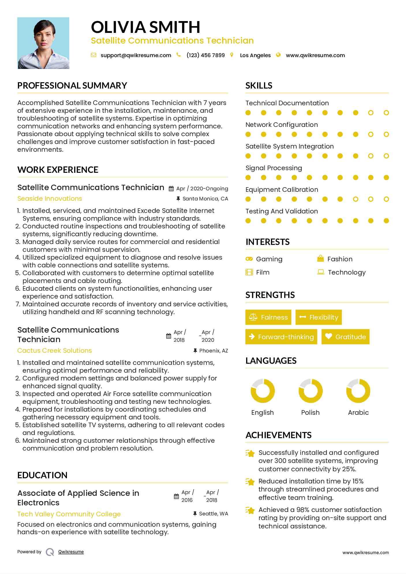 Satellite Communications Technician Resume Sample