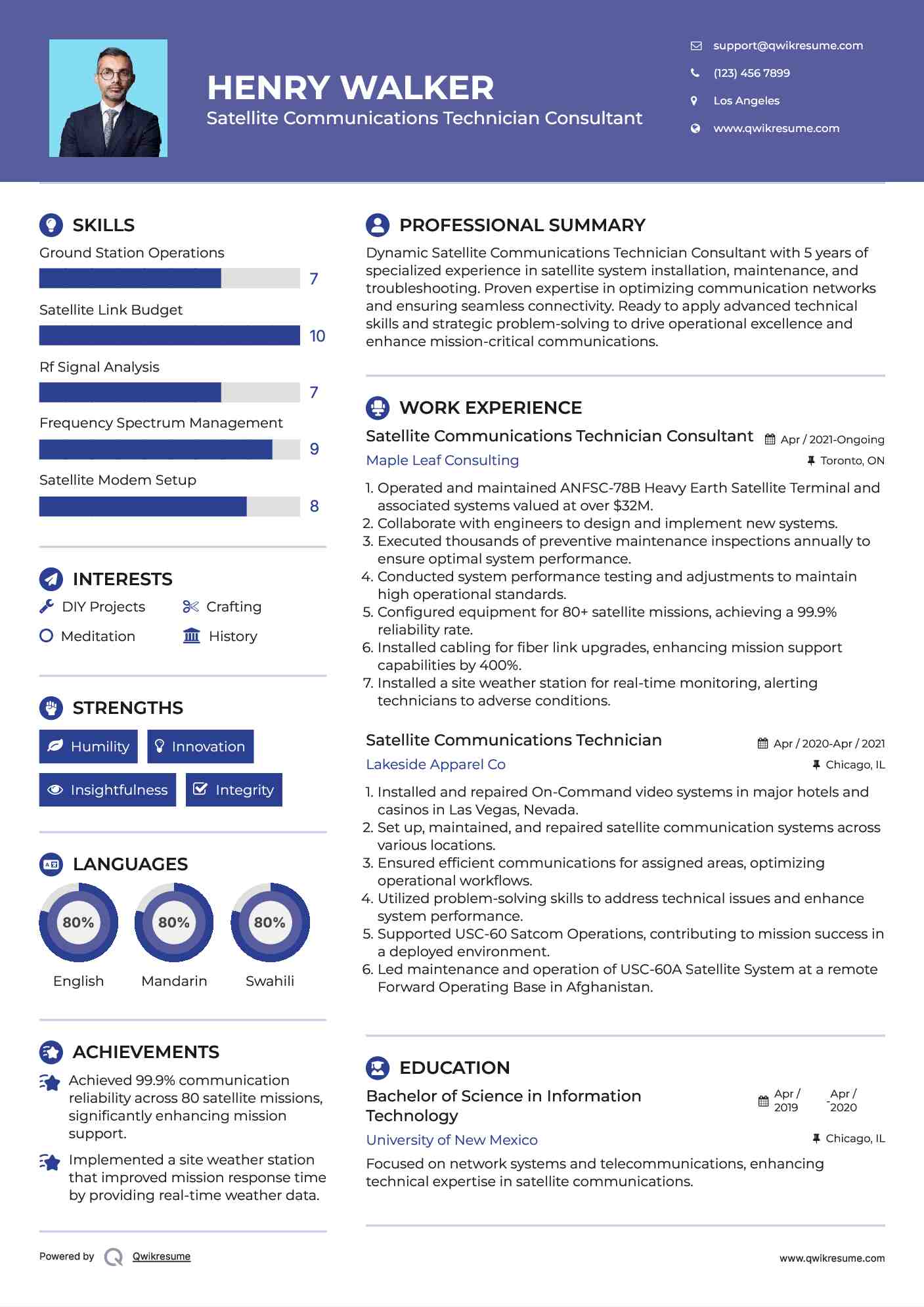 Satellite Communications Technician Consultant Resume Format