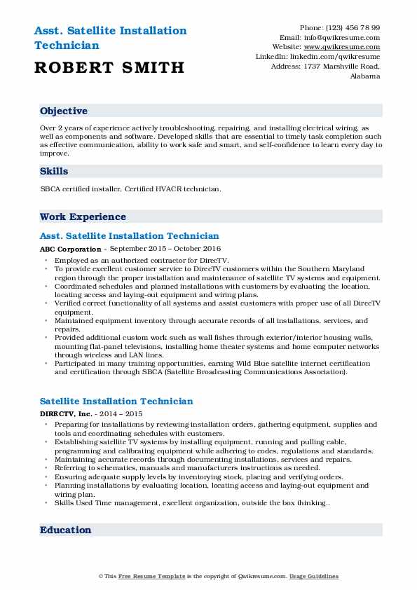 Satellite Installation Technician Resume Samples QwikResume