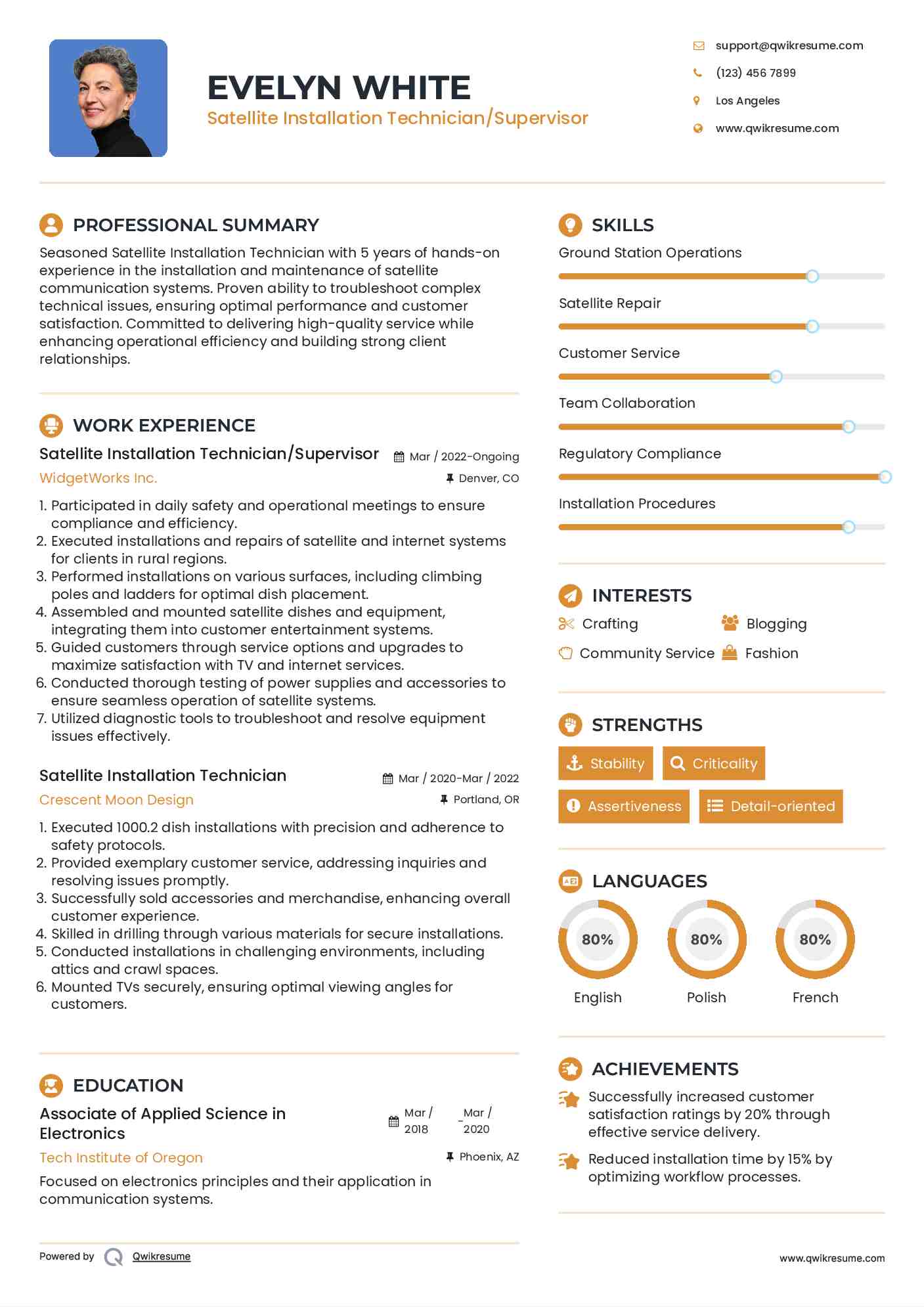 Satellite Installation Technician/Supervisor Resume Format