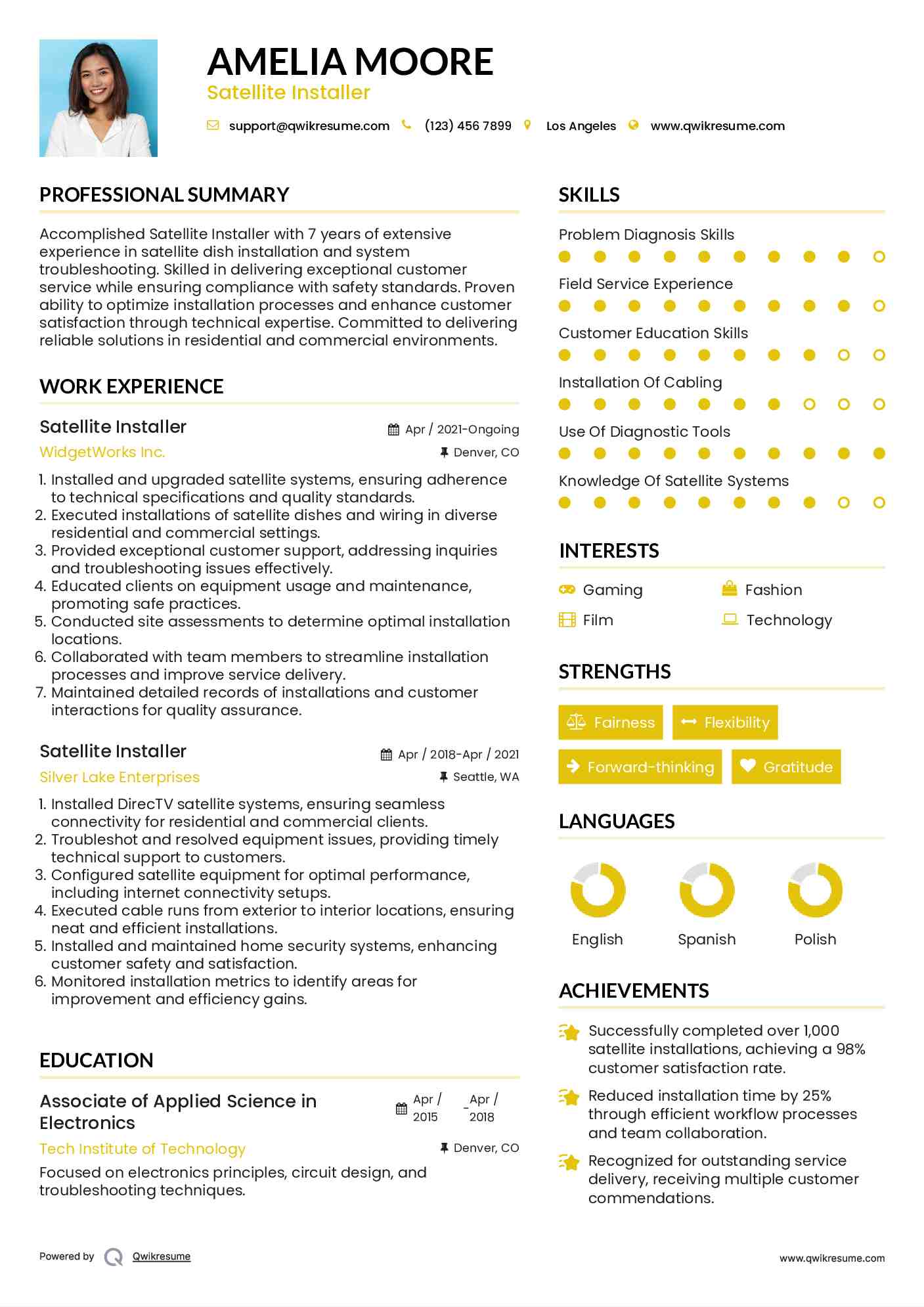Satellite Installer Resume Template