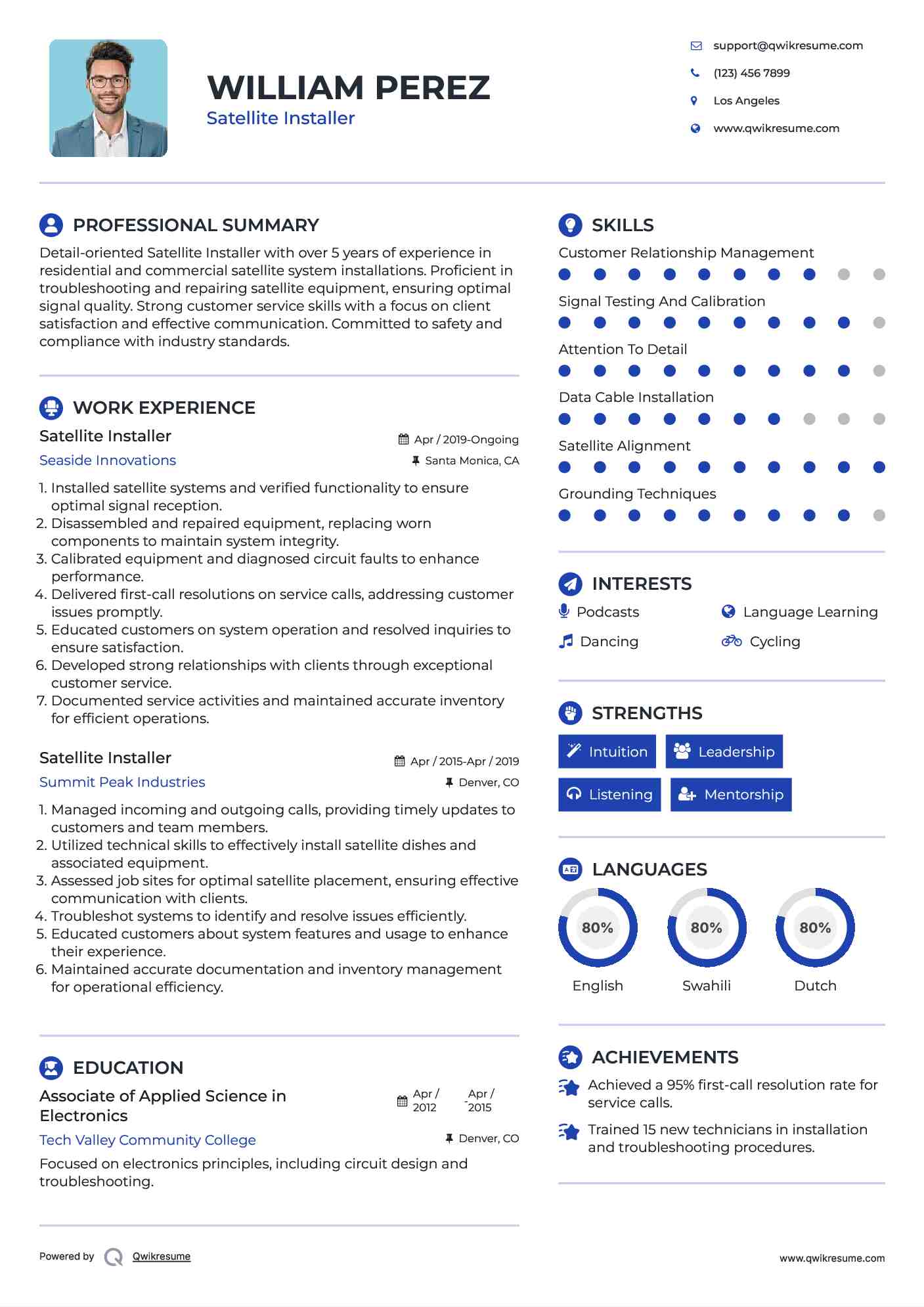 Satellite Installer Resume Sample