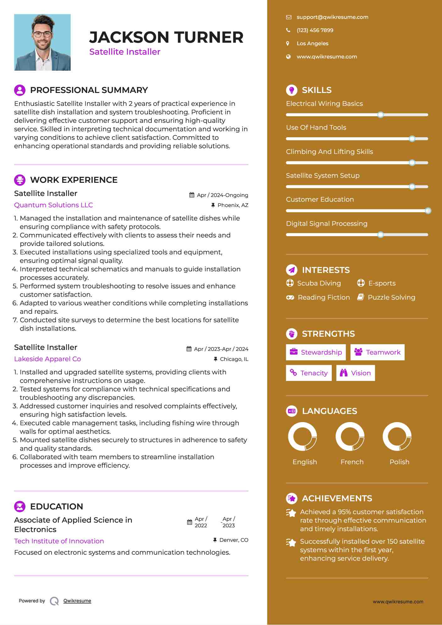 Satellite Installer Resume Sample