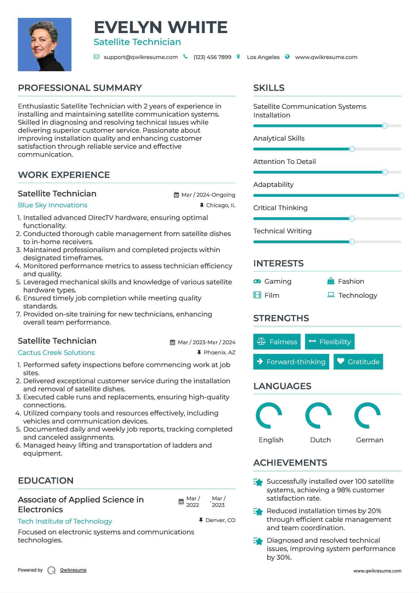 Satellite Technician Resume Model