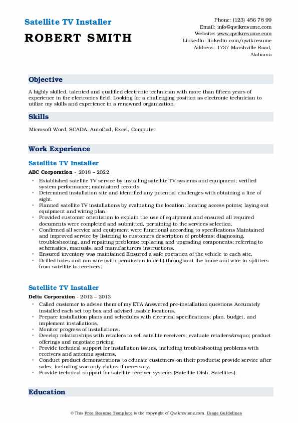Satellite TV Installer Resume Samples QwikResume