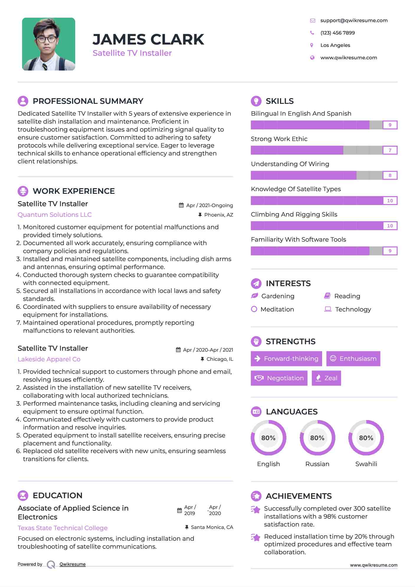 Satellite TV Installer Resume Template