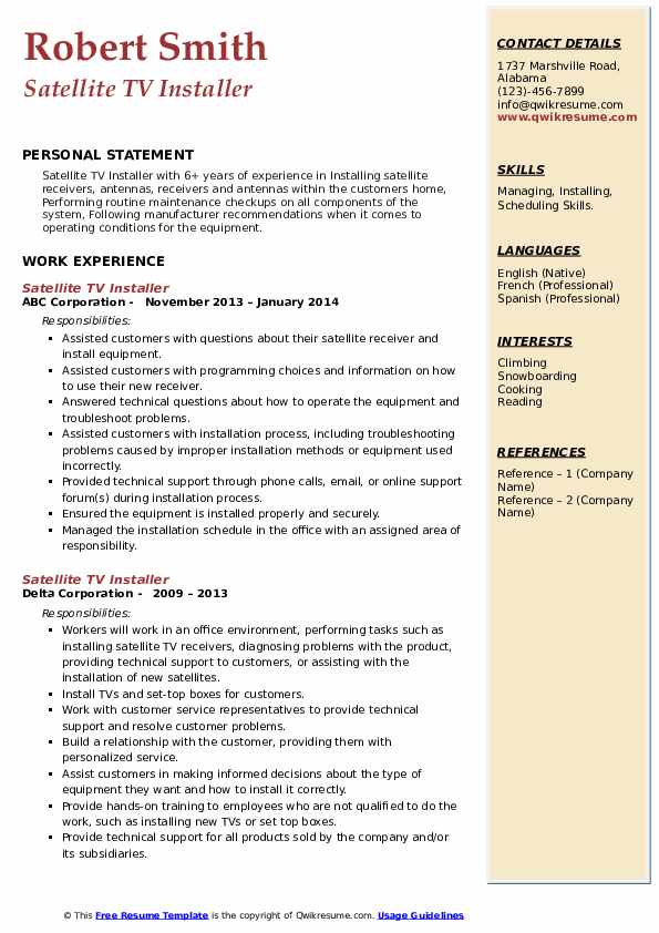 Satellite TV Installer Resume Samples QwikResume
