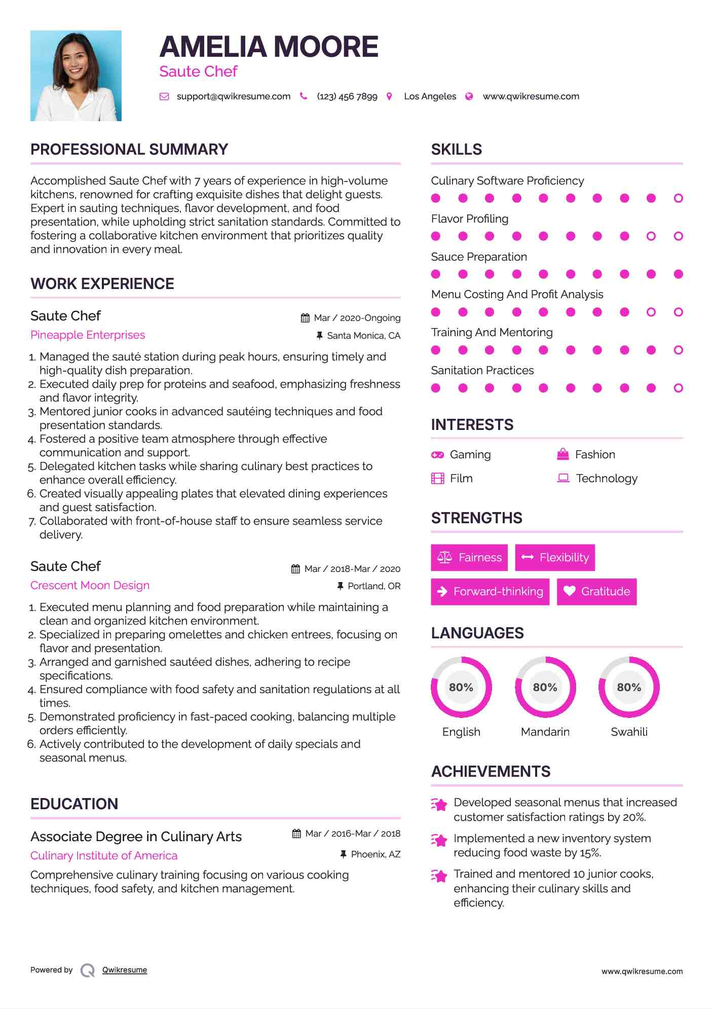 Saute Chef Resume Sample